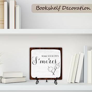 Decorative Sign, Rustic Wooden S'mores Sign with Stand, 5 x 5 Inches, Tabletop, Love Theme