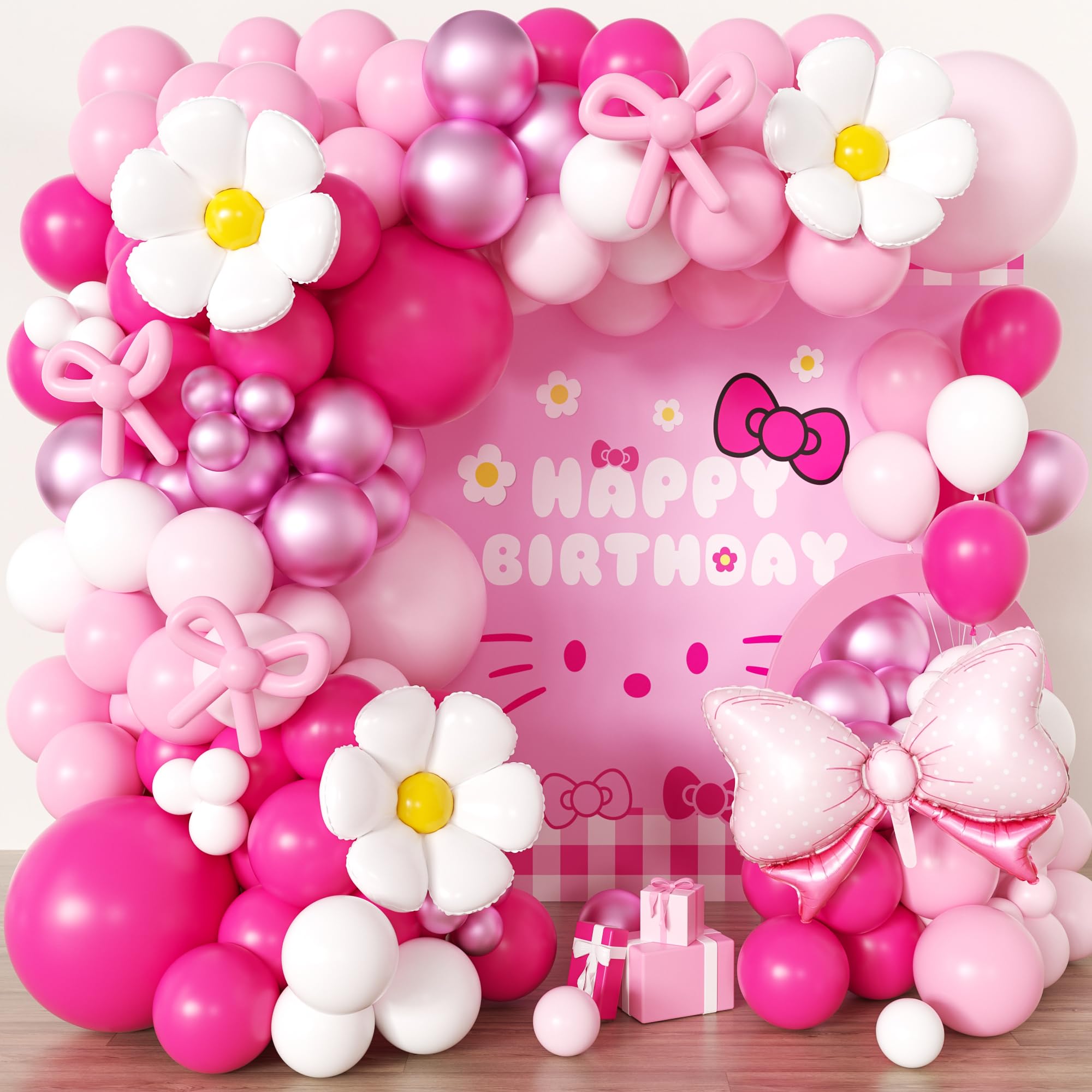 Pink Balloon Arch Kit For girls,Hot Pink Balloons Garland Kit,Bow Foil Balloons for Birthday Decorations,Party Supplies for Girl