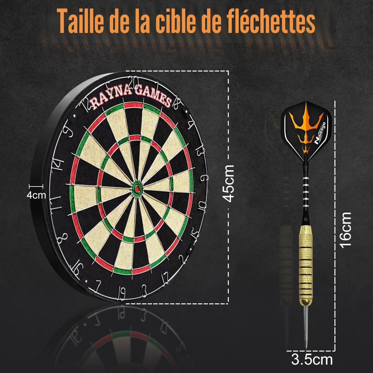 Cible de Fléchettes en Liège et Acier - Jeu Avec 6 Fléchettes, Anneau Chiffré, Outil, Ligne Oche et Support Mural