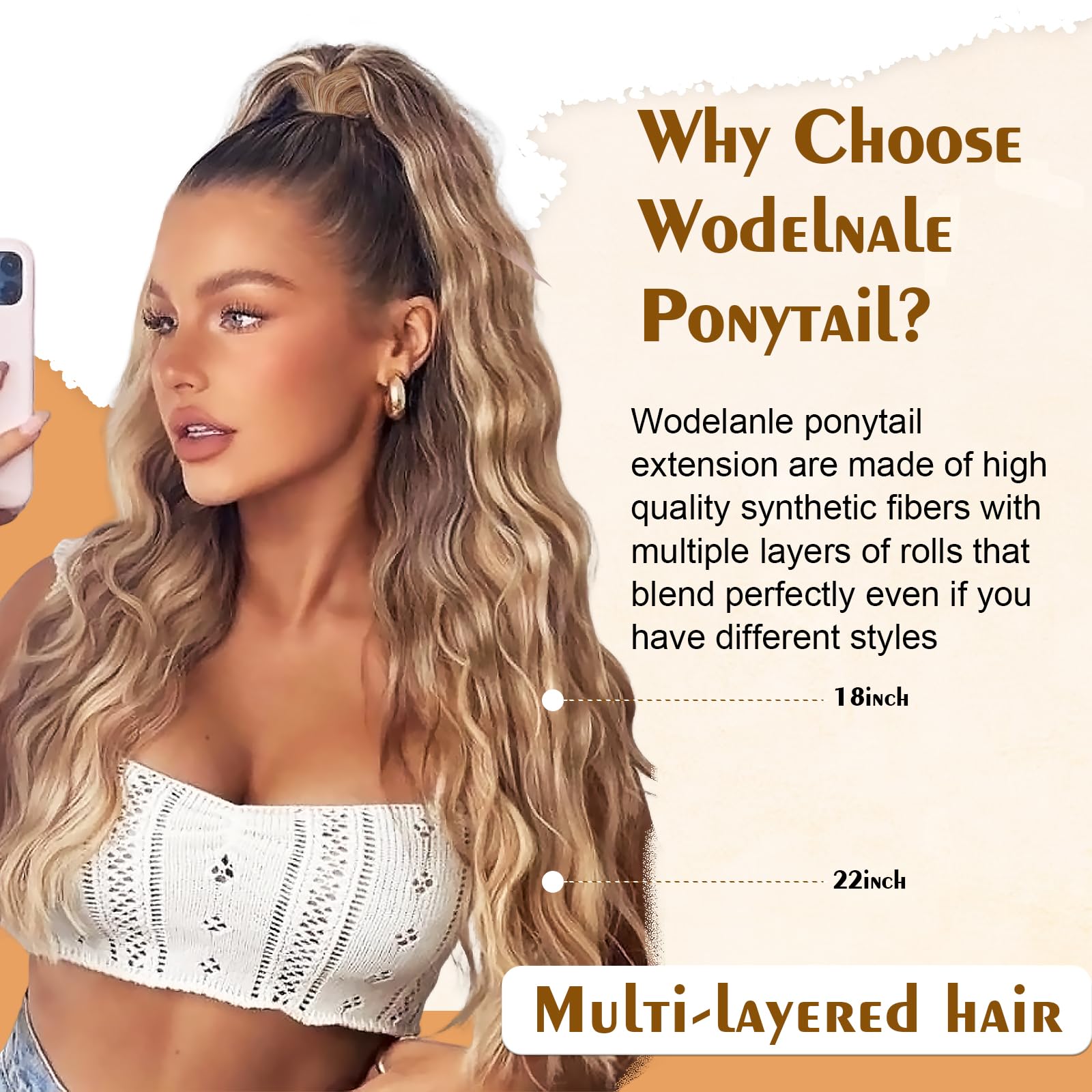 Ponytail Extension Curly Synthetic Hair 22 Inch Clip-In Wavy Natural Look Synthetic Brown Pink Ponytail Hair Extension 22Inch Long  main image 4