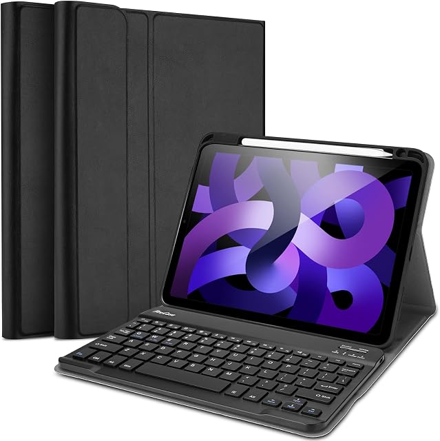 ProCase US-English Keyboard Case for iPad Air 5 Gen 2022/4 generacji 10,9 cala 2020 (QWERTY-US Layout), Slim Lightweight Smart Cover z magnetycznie wykrywaną bezprzewodową klawiaturą czarny