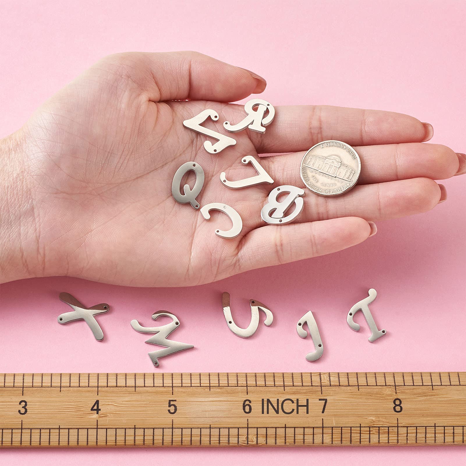 Amazon.com: Cheriswelry 26pcs 304 Stainless Steel Letter Links Alphabet  Metal Connector Initial A~Z Plated Dangle Charms 2 Holes Capital Linker for  DIY Name Earring Necklace Jewelry Making, 15~20x7~19x1.5mm