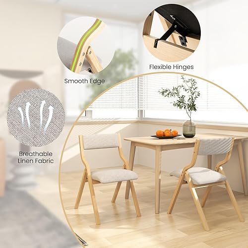 Miniatura 7 de GOFLAME Juego de 4 sillas plegables de comedor, sillas plegables ensambladas con asiento acolchado y marco de madera maciza, sillas adicionales