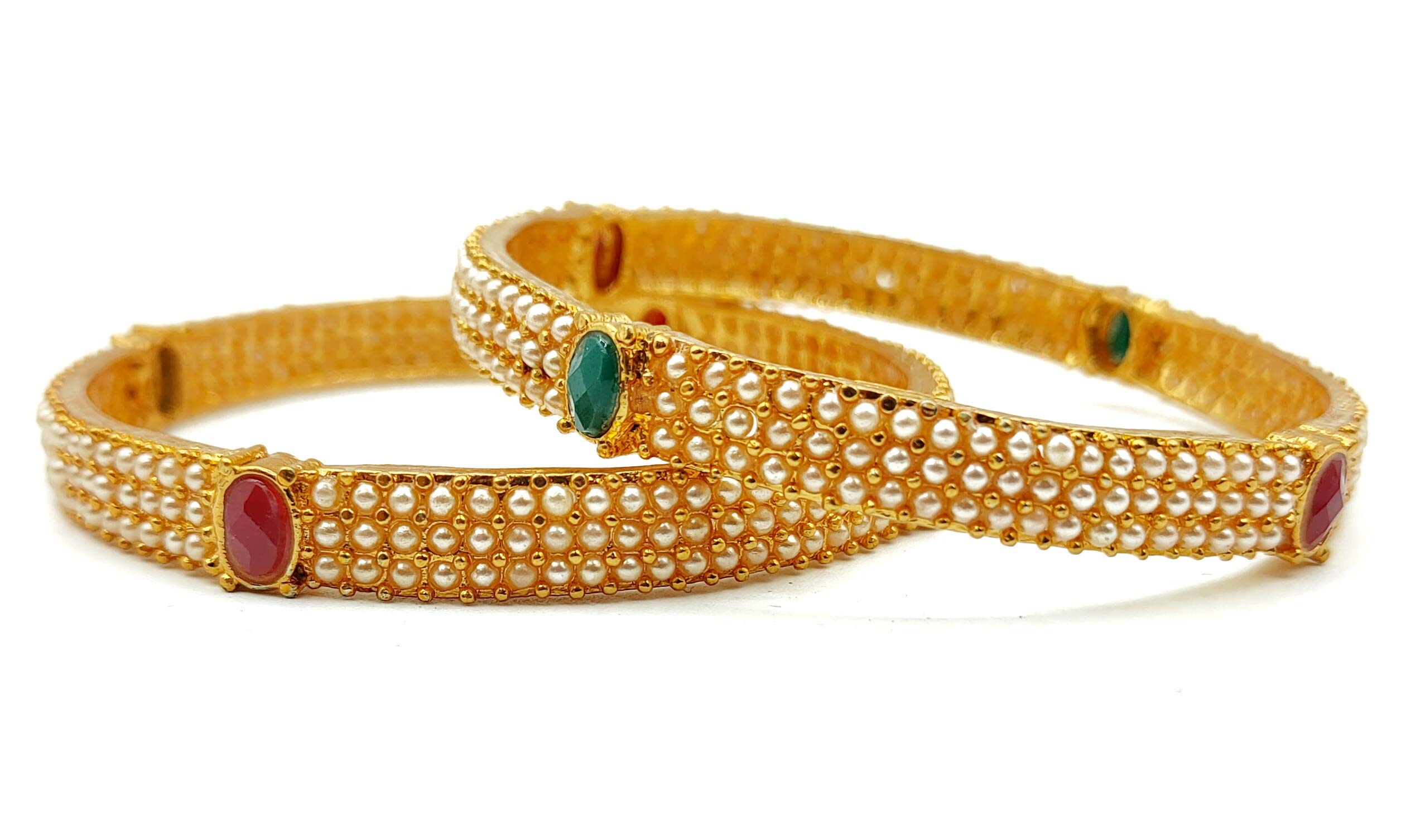 CHOICE Traditional Brass Gold Plated Ruby Emerald And Pearl Bangles Set for Women And Girls (set of 2 pieces) (2.2) (B0917CWGHB) Amazon Price History, Amazon Price Tracker