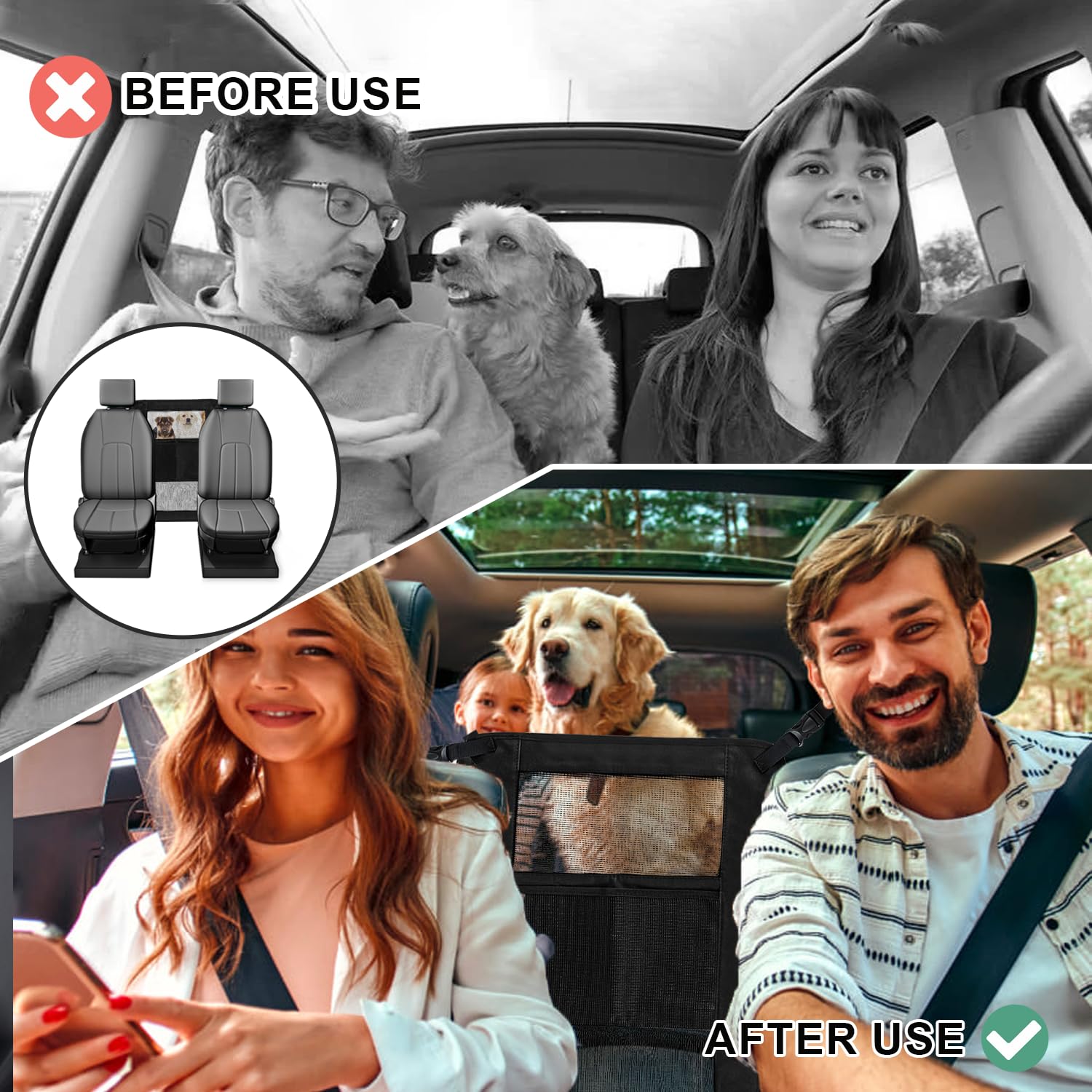 Rete Auto per Cani, Rete Divisoria Auto per Cani, Rete Portaoggetti Auto, Rete per Cani per Sedili Posteriori per Isolare Gli Animali Domestici, Sacca in Rete per Riporre Oggetti