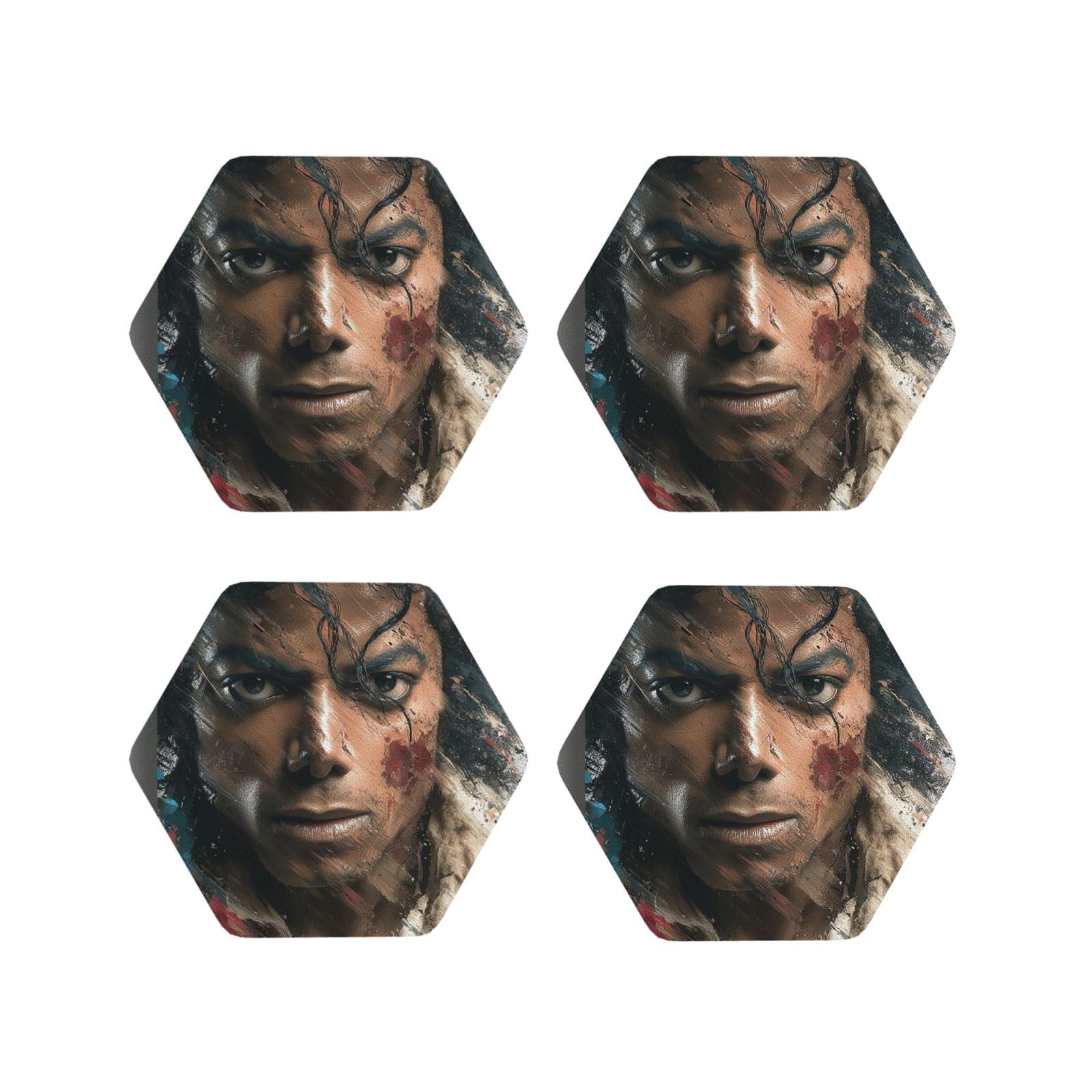 Coasters Set of 4 Round Leather Coaster Quick-Dry Drink Michael Jackson Coasters for Desk Absorbent Mugs Pads Tabletop Protection Pad Heat Resistant Coffee Cup Mat for Kitchen Bar