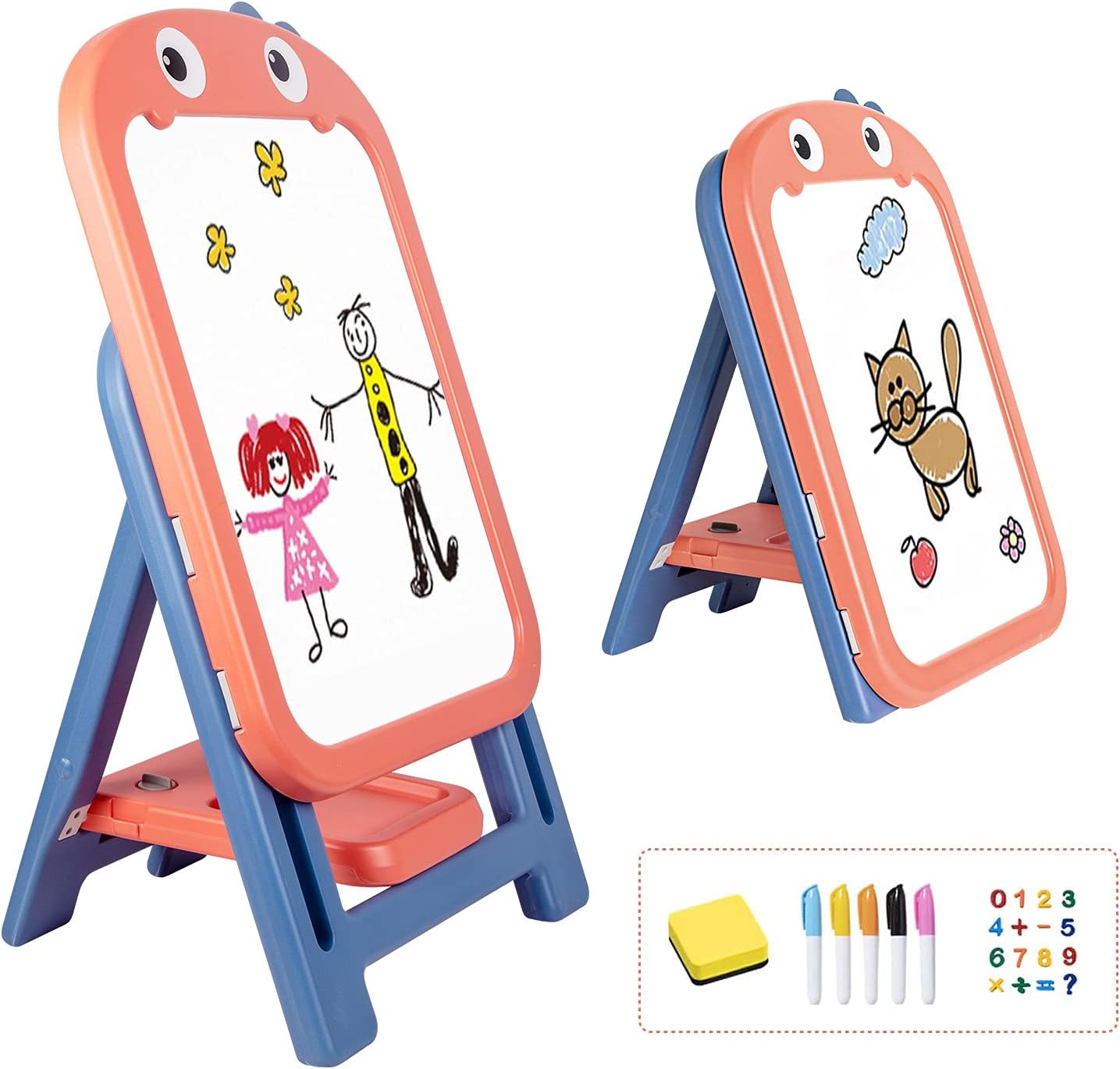 mloong Instant Kids Easel, Height Adjustable Art Easel, Magnetic Dry Erase Board with 16 pcs Number Magnets, Standing Drawing Whiteboard with 8 pcs Watercolor Pen for Toddlers (Yellow): Home & Kitchen