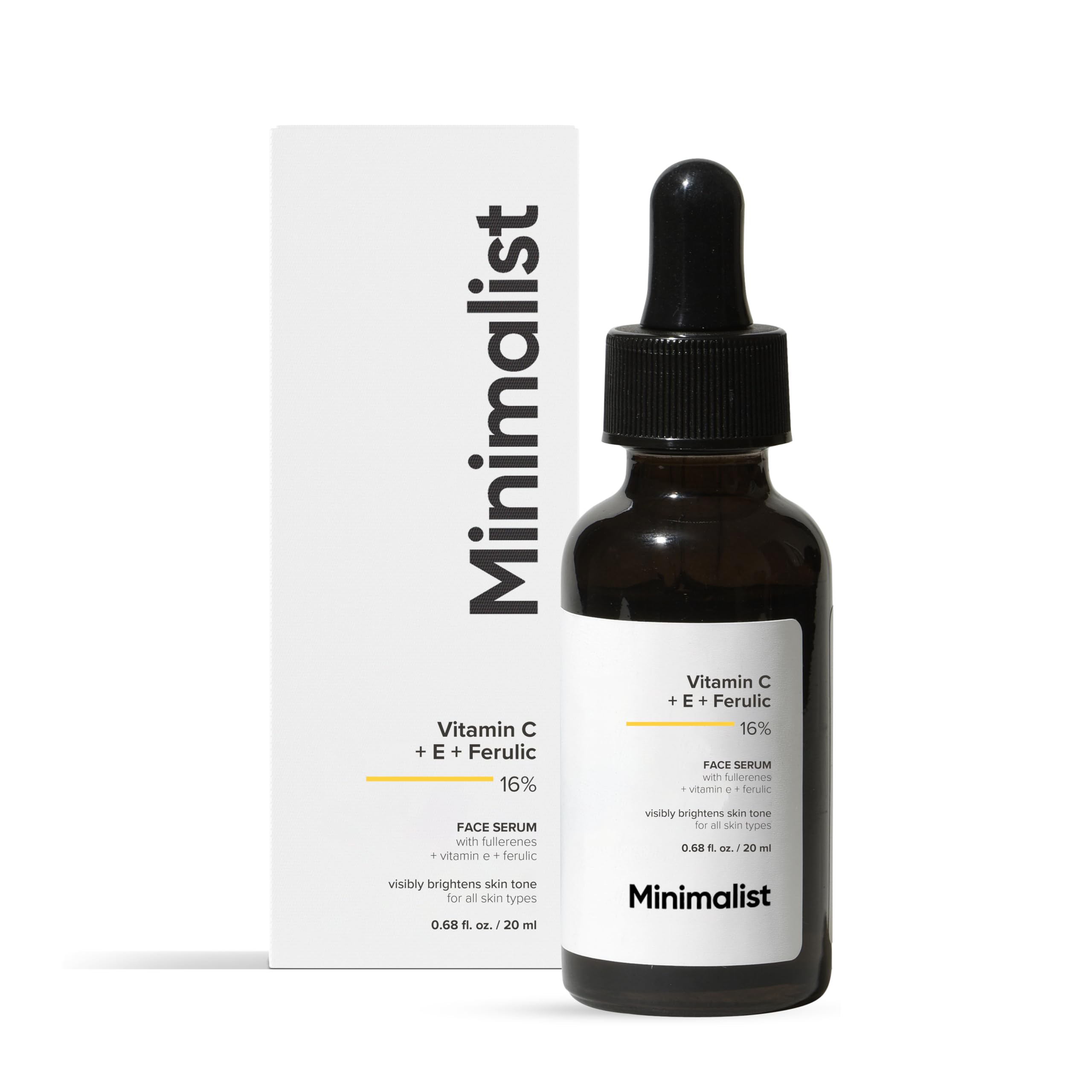 Minimalist 16% Vitamin C Serum With Vitamin E & Ferulic Acid to Enhance Brightness, White, 20 ml (Pack of 1)