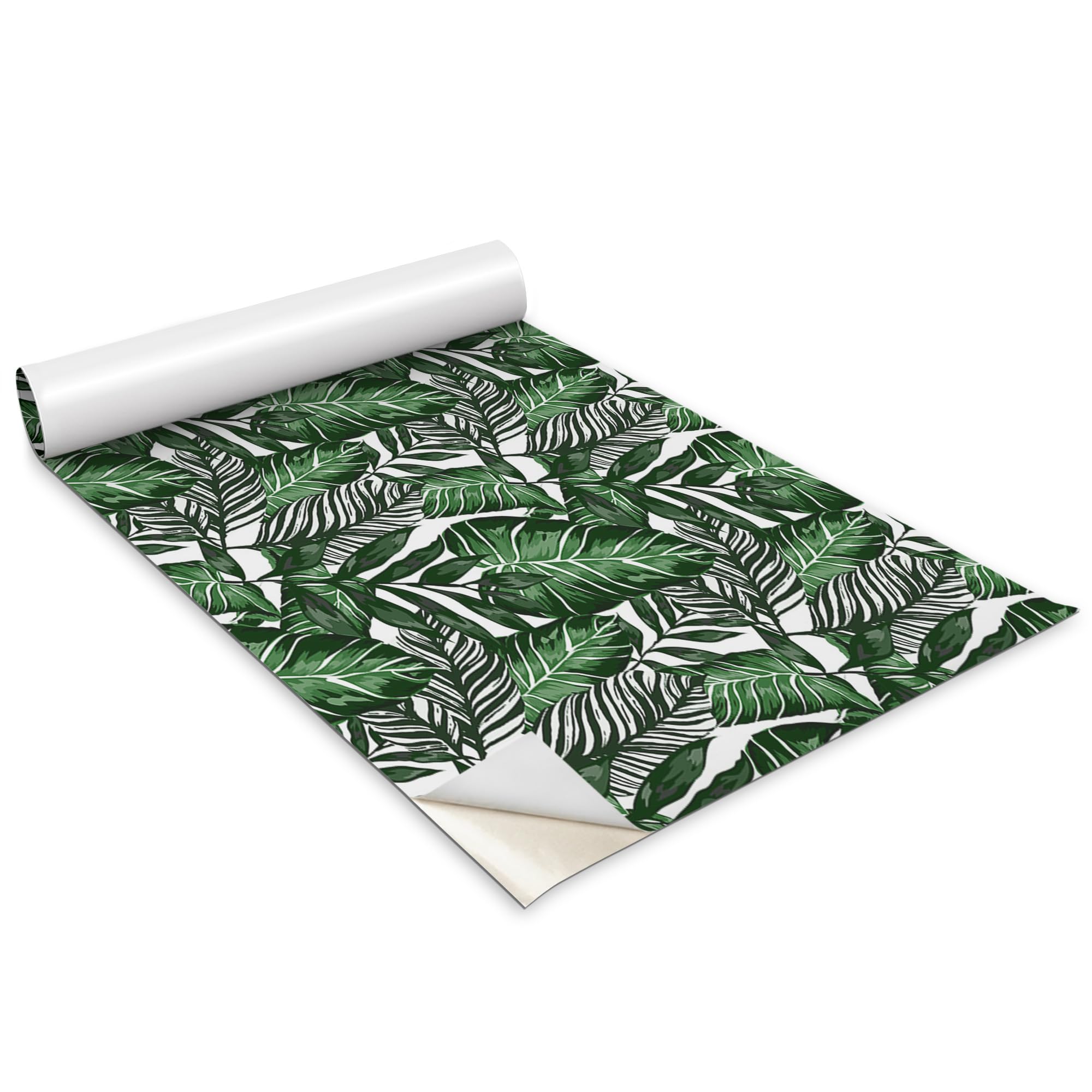 Papel pintado adhesivo mate Wallfluent para muebles de cocina y armario, hojas verdes 100x50 cm