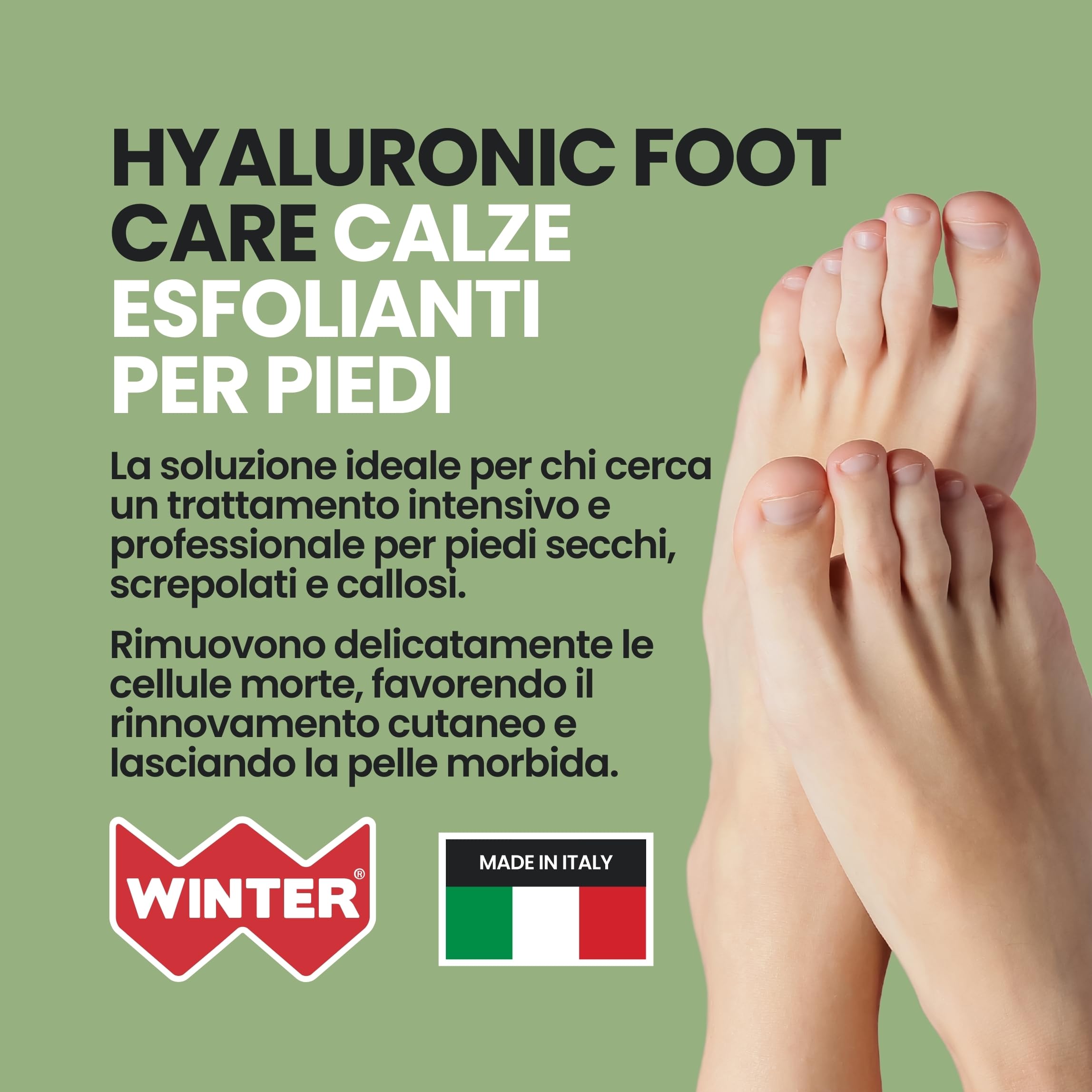 Calze Monouso Esfolianti Hyaluronic Foot Care Winter 1 Paio | Maschera Piedi Esfoliante con Urea e Acido Glicolico per Talloni Screpolati e Pelle Morbida | Scrub Piedi con 7 Tipi di Acido Ialuronico