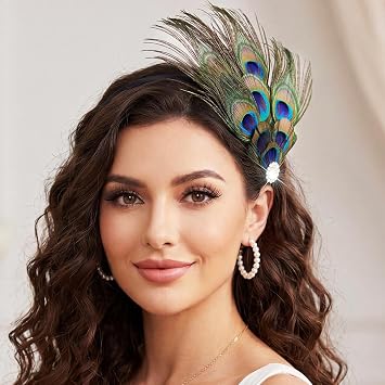 GORTIN Peacock Feathers Fascinator Headband 1920s Flapper Headpiece Roaring 20s Hair Accessories for Women