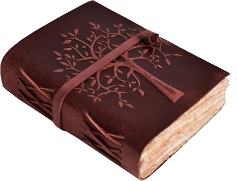 LEATHER VILLAGE Tree of Life Leather Bound Vintage Journal Unisex - Book of Shadow - Antique Deckle Edge Handmade Watercolor Paper for Writing, Drawing, Sketching - 10" x 7", Fuchsia