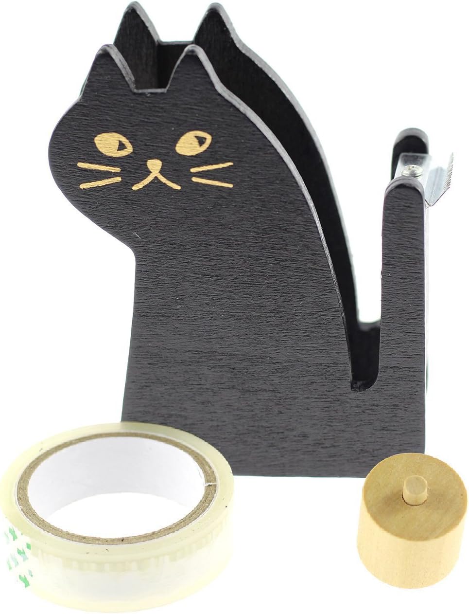 Cute Wooden Cat Kitten Desktop Tape Dispenser (BLACK)