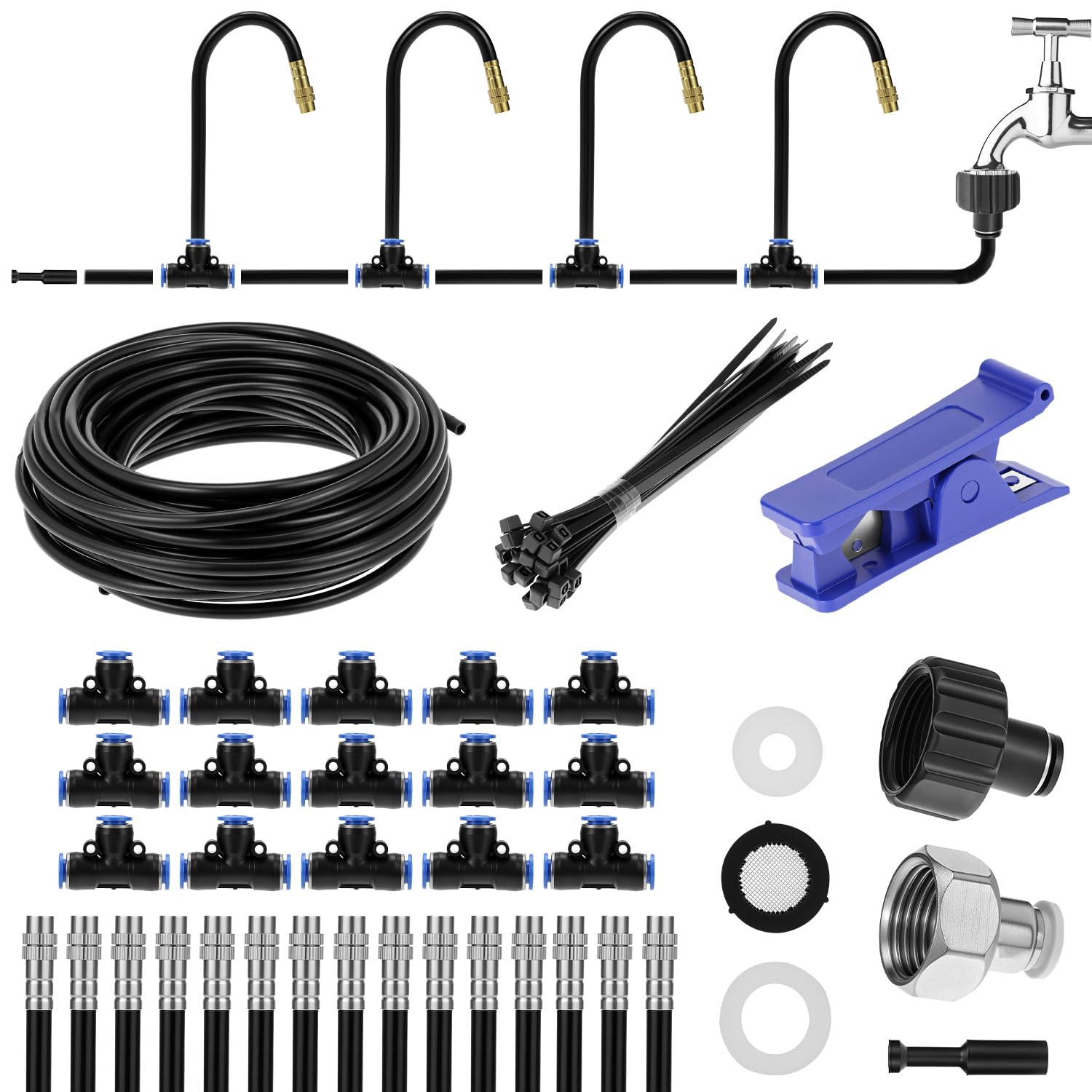 QWORK Sistema di irrigazione a goccia, kit di irrigazione a goccia automatico, sistema di irrigazione a goccia regolabile da giardino