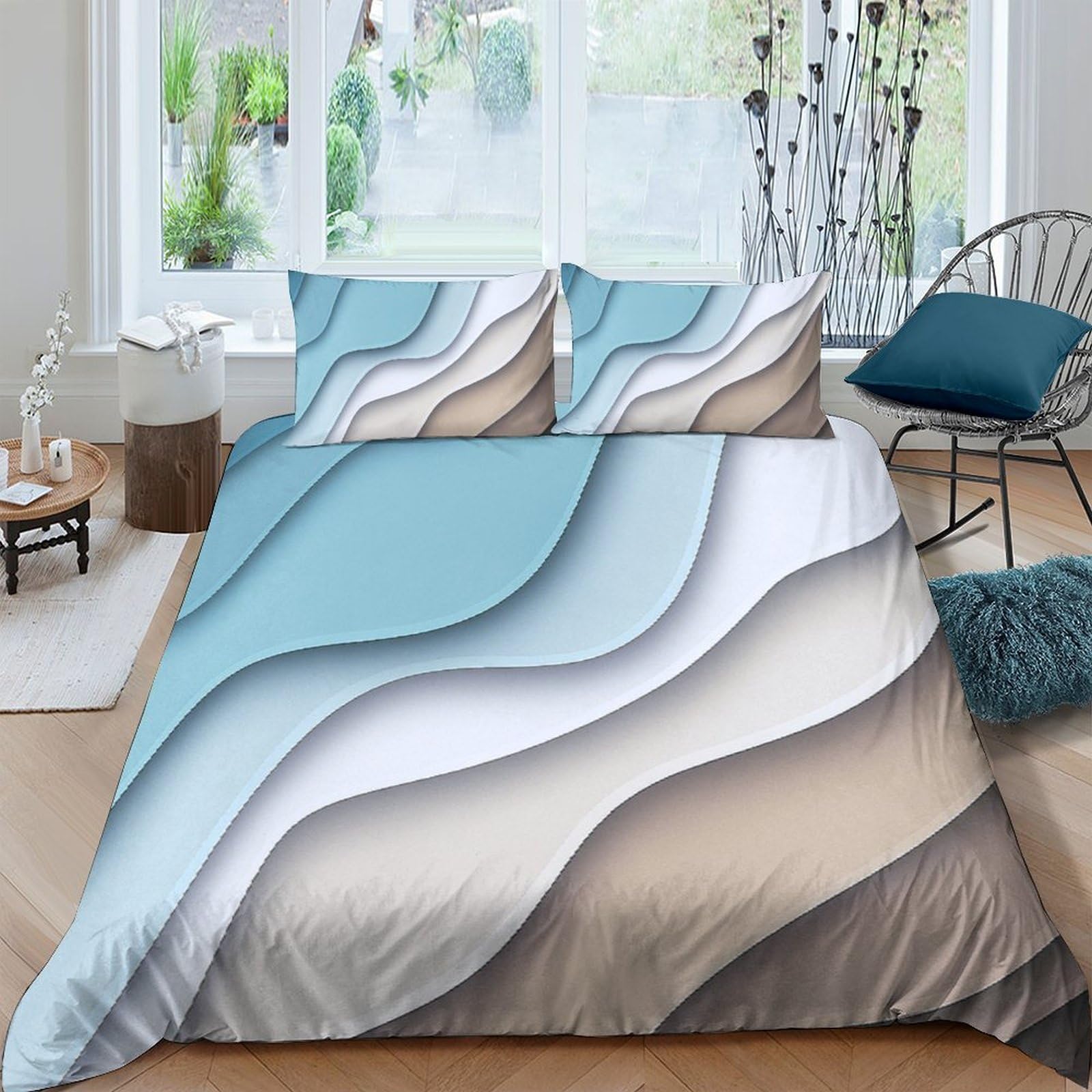 Ctjqhvkz Style-2 3D Printed Ocean Wave Fitted Sheet Microfiber Soft Sand Dune Bed Cover Modern Bedroom Decor Machine Washable Single（135X200cm）