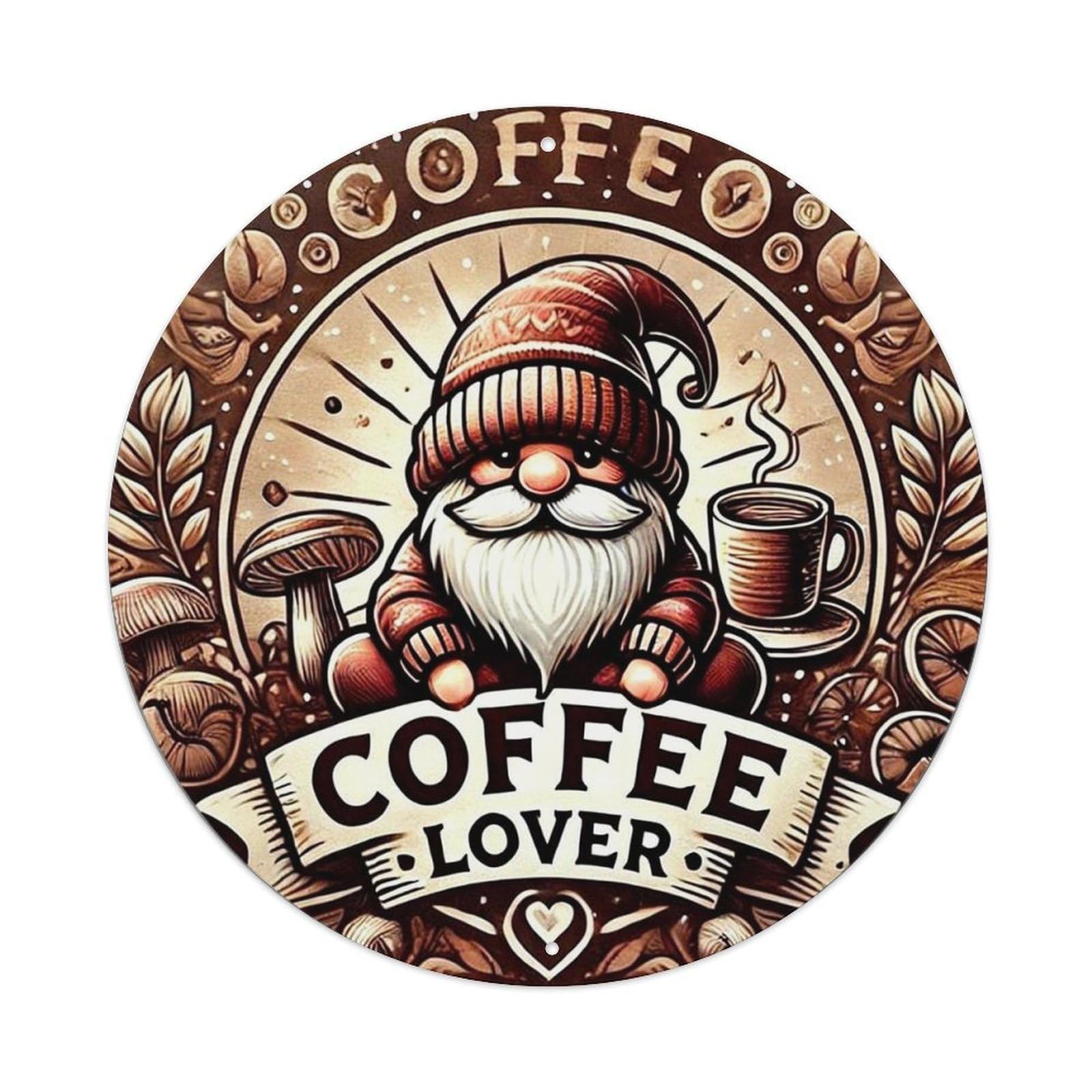 Coffee Lover Gnome Mug Design Tin Sign Metal Poster Vintage Metal Signs for Home Man Cave Bar Cafe Kitchen laundry room Wall Decorations 8x8 inches