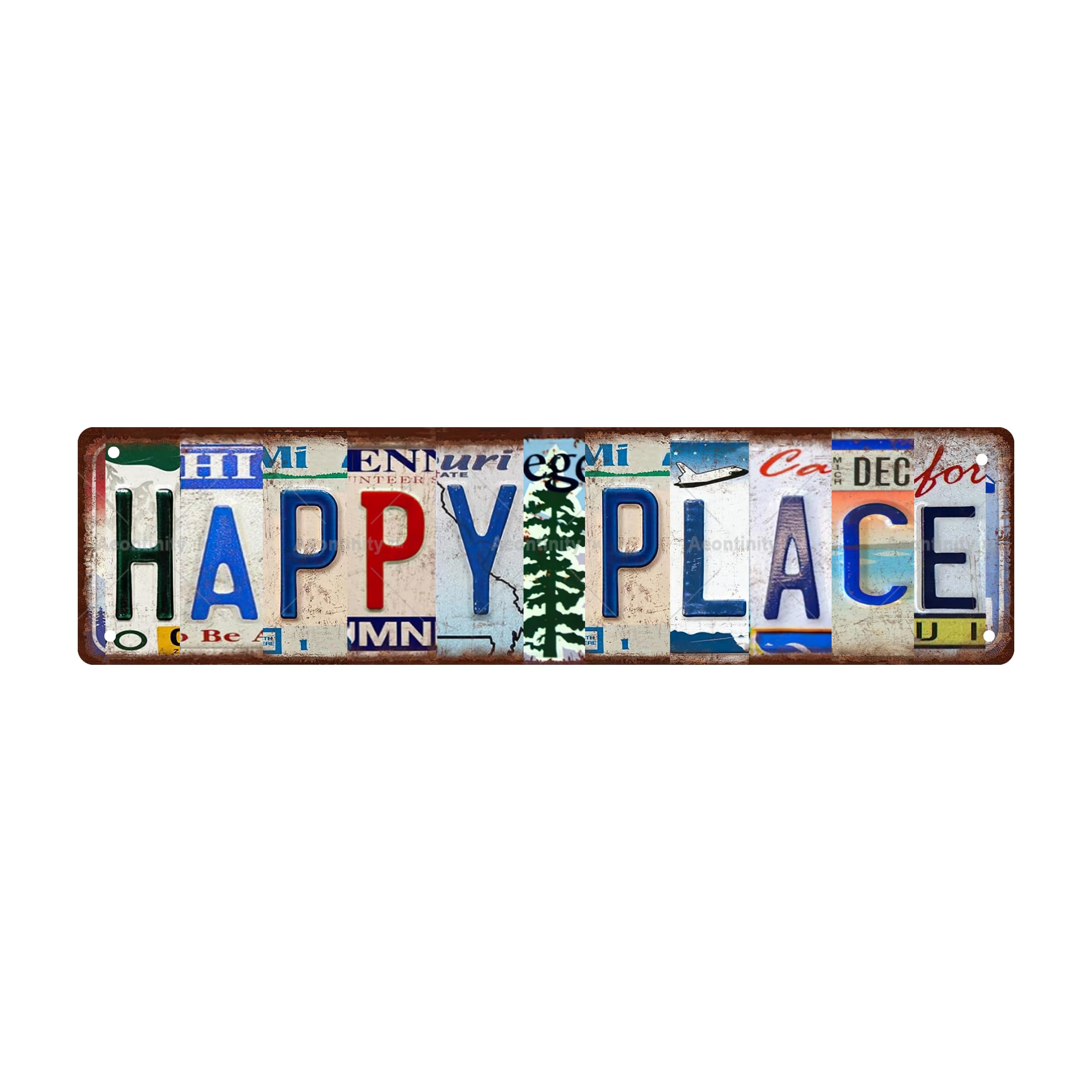 Happy Place Vintage Metal Tin Street Sign Bar Cafe Garage Cave Home Room Wall Bathroom Farmhouse Garden Porch Patio Decor,4x16 Inch