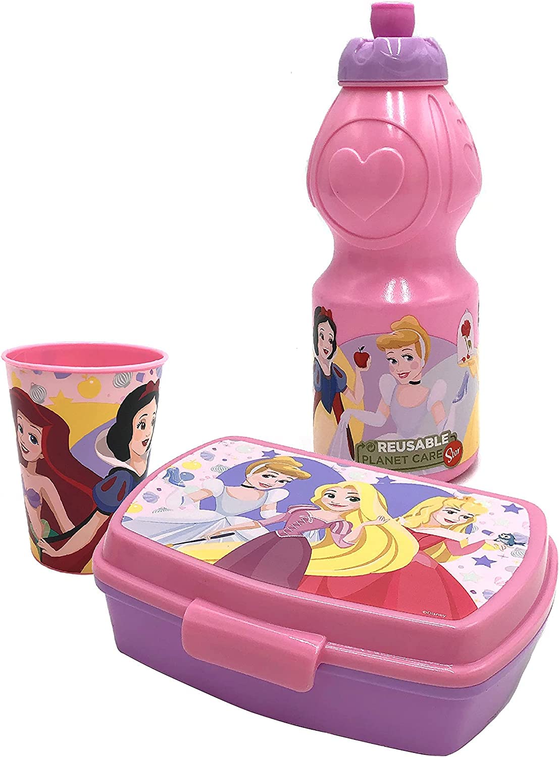 Set Merende Completo: Borraccia 400ml, Bicchiere E Porta Merende In Plastica Sicura