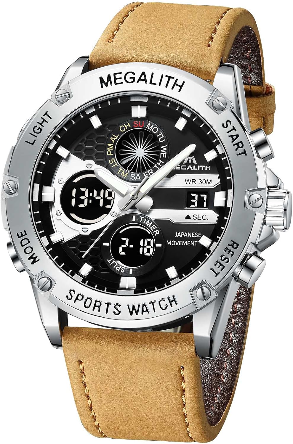 MEGALITH Mens Watch Digital Leather Strap Analogue Kuwait Ubuy