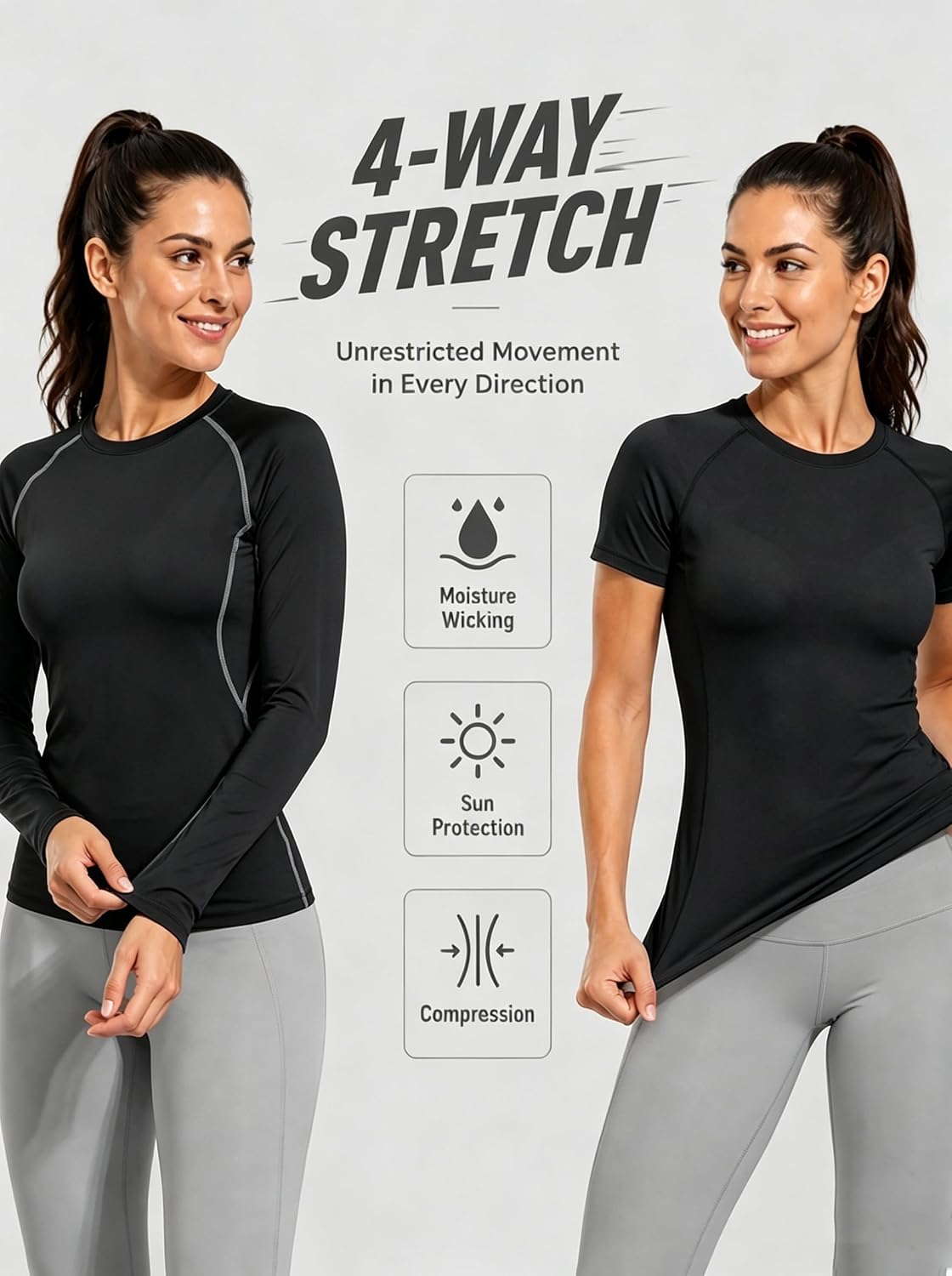 TELALEO 4-Pack Compression Shirt Women Long Short Sleeve Underscrubs
