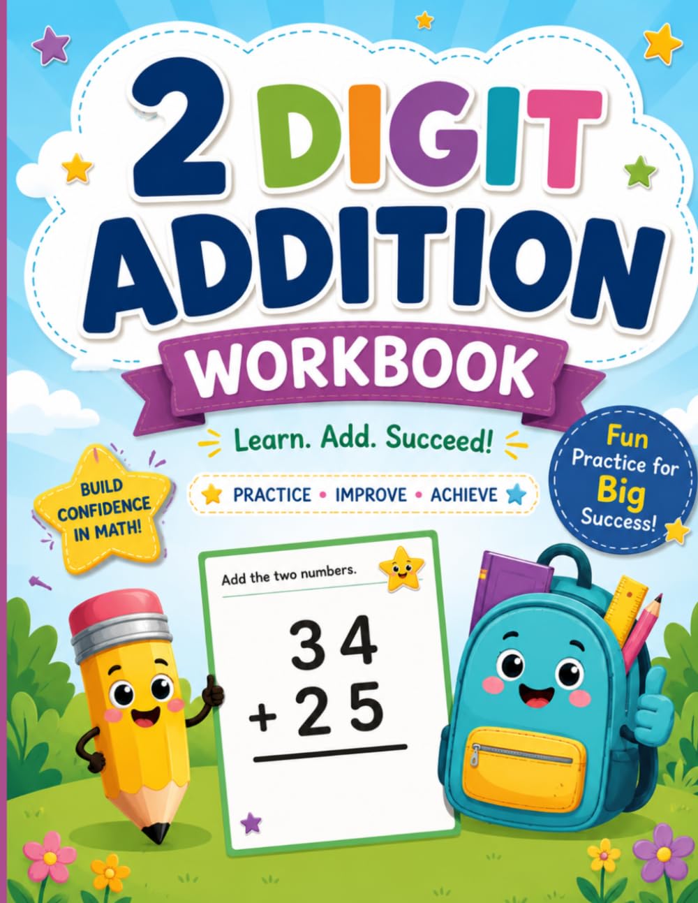 2 Digit Addition Workbook Math Practice No Regrouping: Adding Practice Problems No Carrying