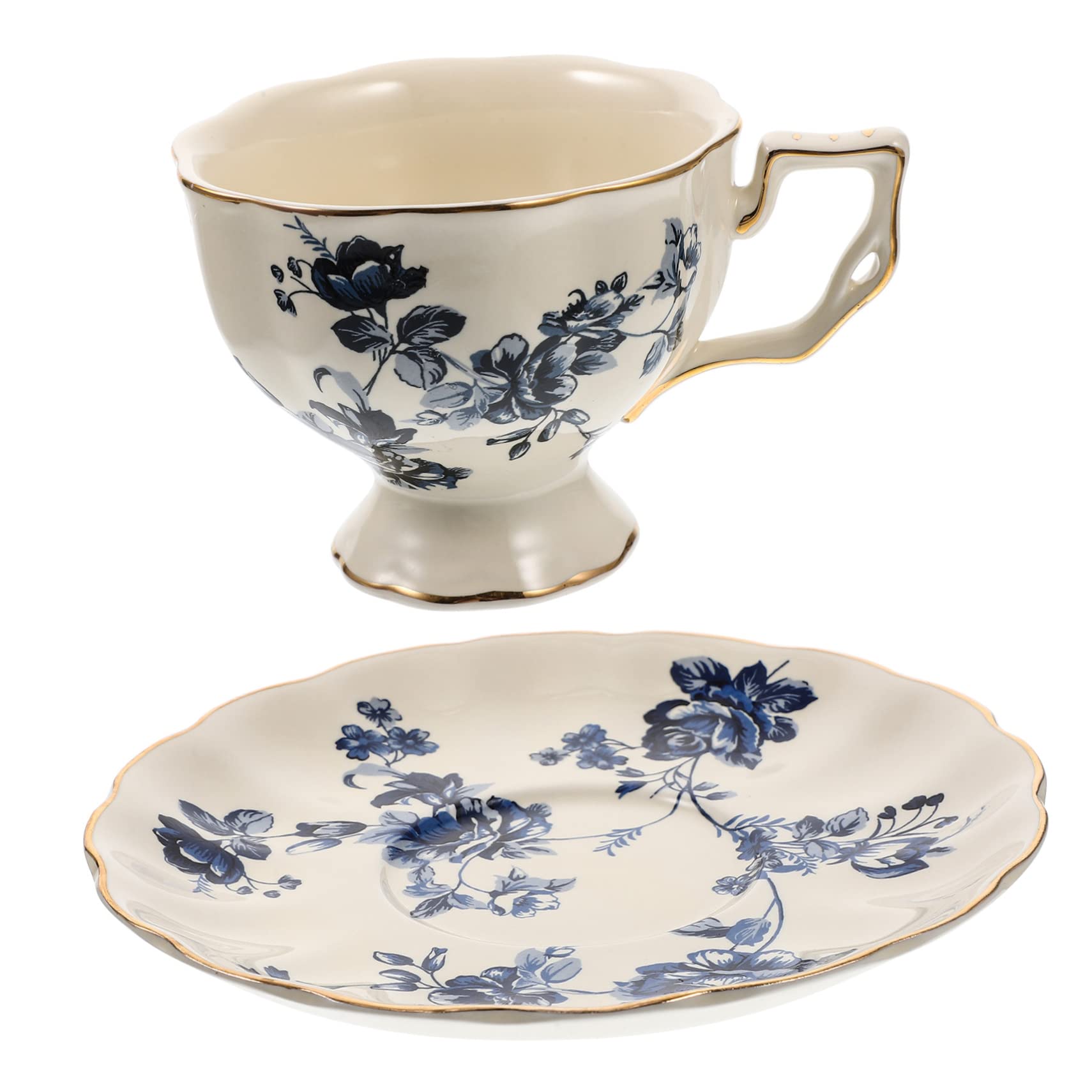 Set Tazza e Piattino da Caffè in Ceramica Blu, 1 Pezzo | Superficie Liscia e Bordo Morbido, Leggero per Uso Quotidiano e Bar, Facile da Pulire