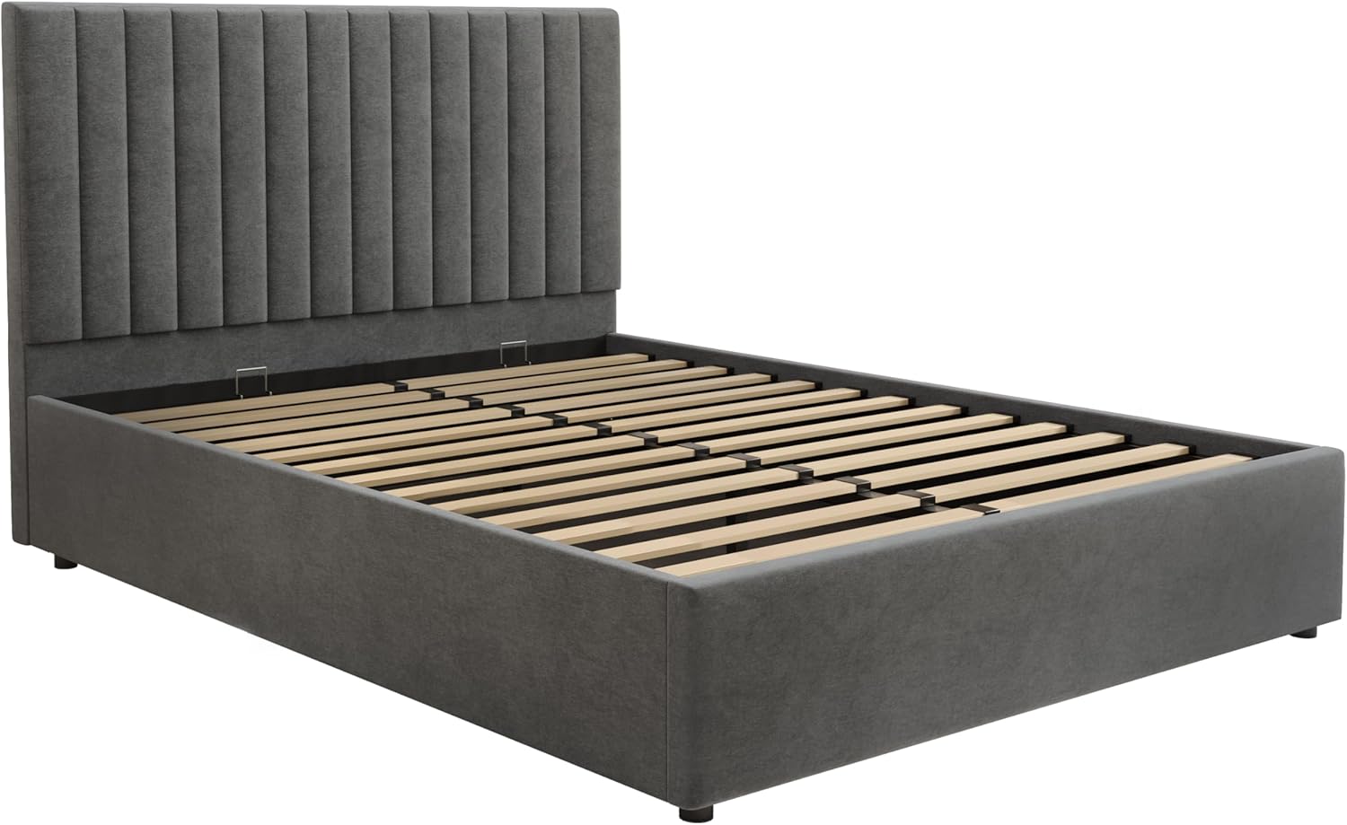 Blisswood Ottoman Bed Frame Gas Lift Up Storage Bed, 4ft Small Double Ottoman Bed, Upholstered Ottoman Bed Frame, Wooden Slats Stylish Bed Frame (Velvet Fabric 4ft Dark Grey No Mattress) Small Double 4FT – No Mattress Dark Grey