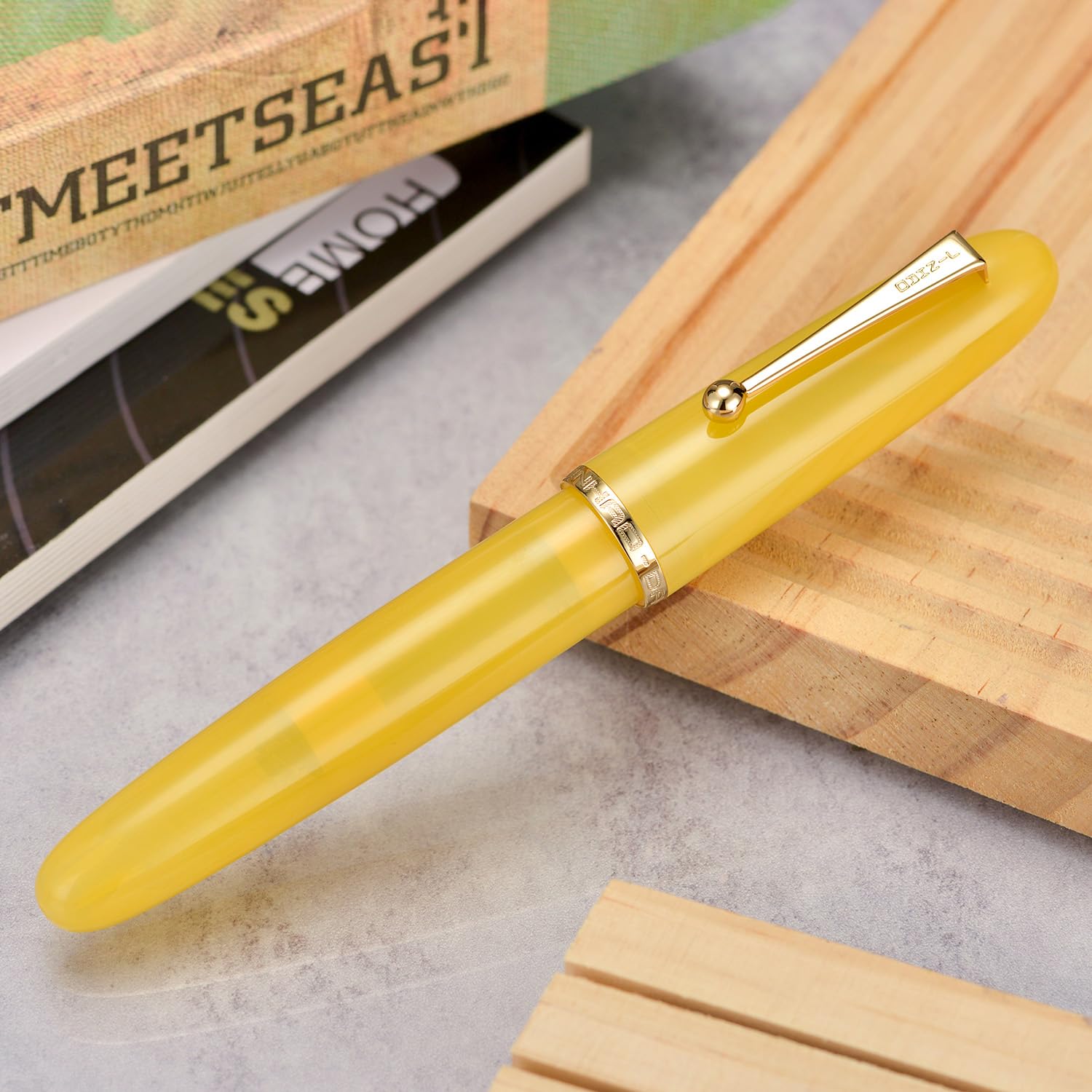 Jinhao 9019 Fountain Pen, Dadao Series #8 Heartbeat Medium Nib, Yellow Jade Acrylic Barrel with Golden Clip Big Size Writing Pen - Image 2