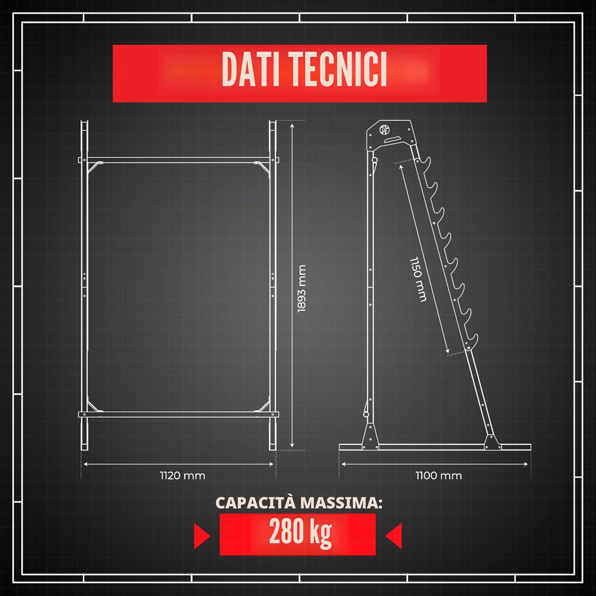 K-Sport: Porta bilanciere con dispositivo di sicurezza caricabile fino 280kg I Rack palestra per squat I Supporto bilanciere con barra di aggancio a 8 gradini I Rack bilanciere per squat, E-Book incl.