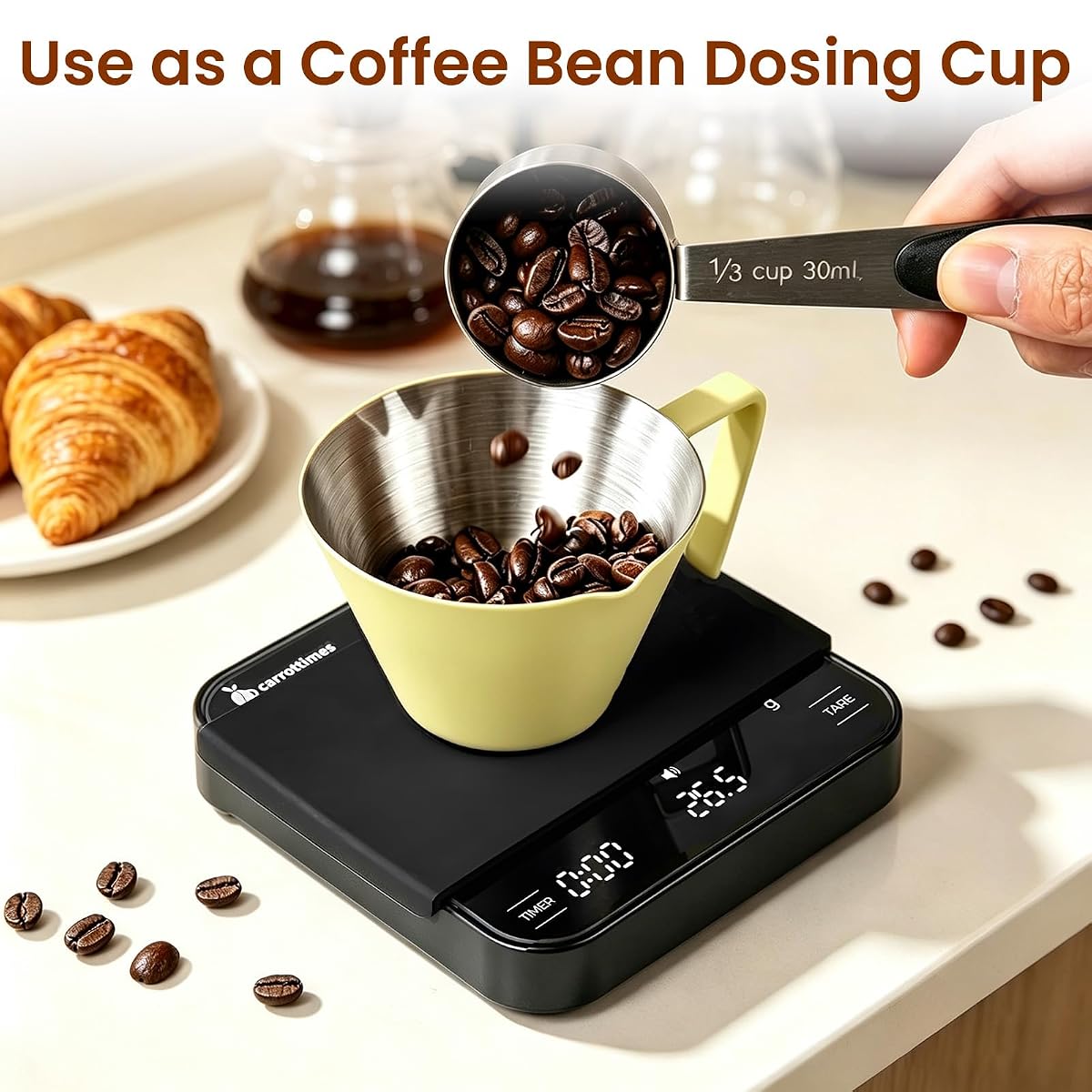 Kubek z miarką do espresso 100 ml, stal nierdzewna 304, dzbanek do espresso z uchwytem, podwójny dzióbek i podwójna skala, metalowy kubek do kawy, kubek do espresso (żółty)