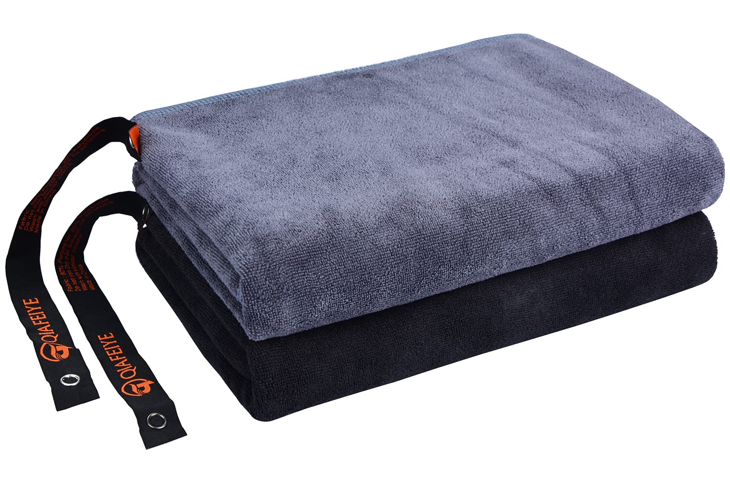 Qiafeiye Asciugamani da fitness, per uomini e donne, per sport, fitness, allenamento, asciugatura rapida, per campeggio, viaggi, escursioni, 50 cm x 100 cm, confezione da 2 (Grigio + Nero)