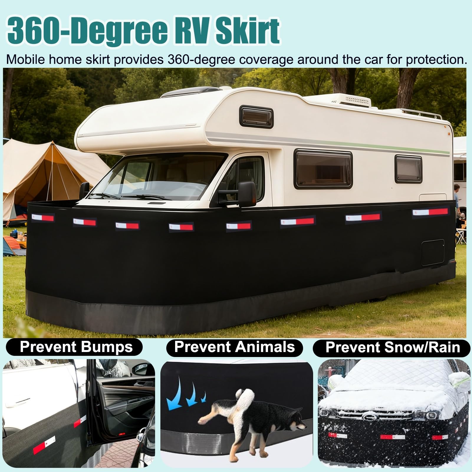 Battiscopa per rimorchio a 360° per camper e camper, con strisce riflettenti, altezza 80 cm, kit battiscopa invernale