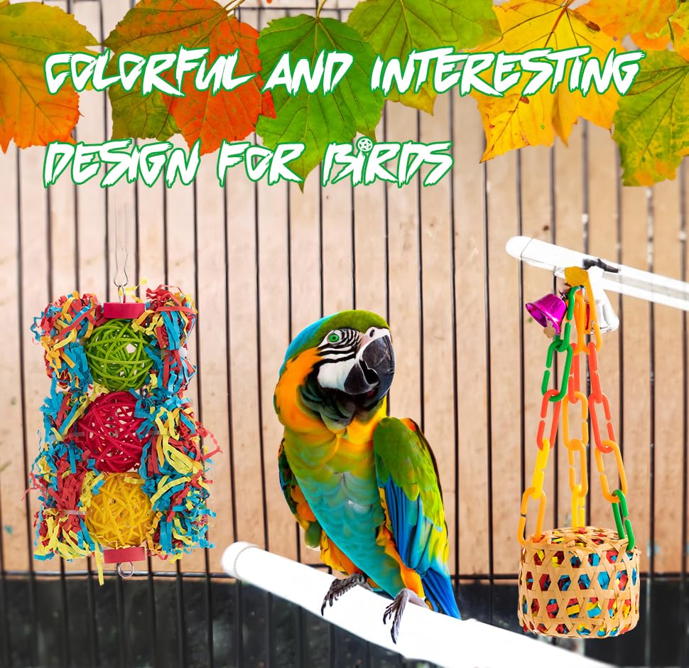 Bygytyo 6 Pack Bird Toys for Parakeet, Parrot & Conure Delights- Featuring Foraging and Chewing Delights, Large Bird Accessories, and Unique Cage Perches for a Joyful Aviary