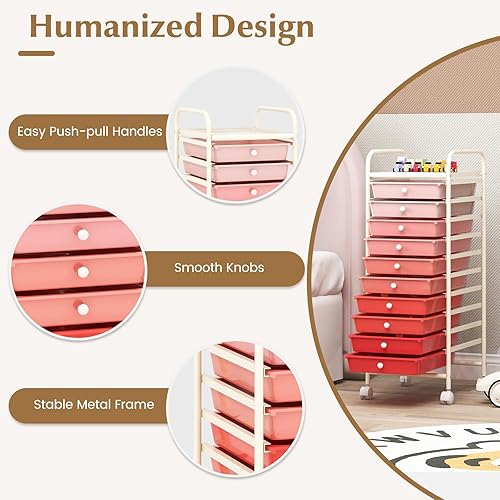 Miniatura 5 de RELAX4LIFE Organizador de manualidades y carrito de almacenamiento, carrito rodante con 10 cajones, ruedas con cerradura para herramientas, carrito