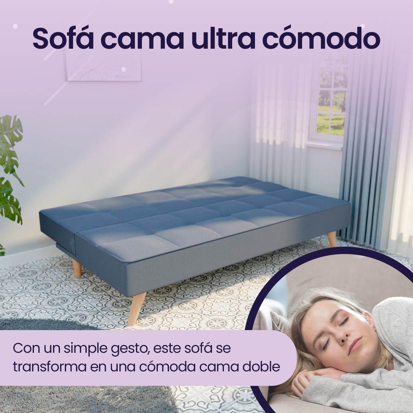 mattfy - Sofá Cama Clic Clac Tipo Libro de 3 Plazas Modelo Tiber, Diseño Moderno, Práctico y Funcional, Gris