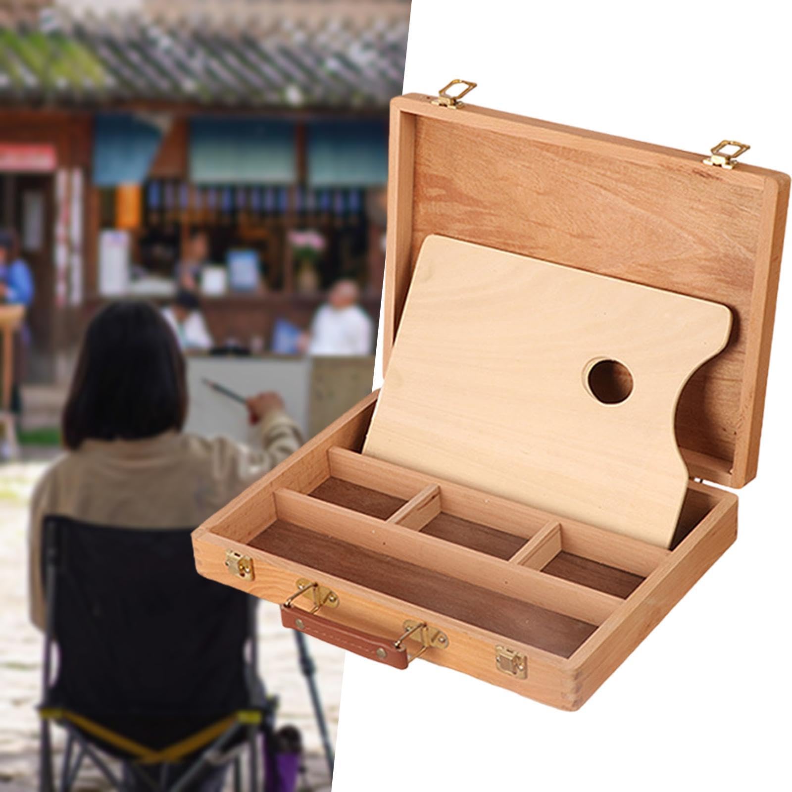 Tachiuwa Artist Supply Box Wood Portable with Palette Drawing Art Supplies Organizer Art Storage Box for Pastel Paint Brushes Markers, 32cmx24cmx7.5cm