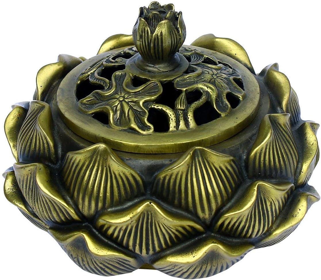 Tibet Lotus Brass Incense Burner/Incense Holder Decorated Handmade Censer (L)