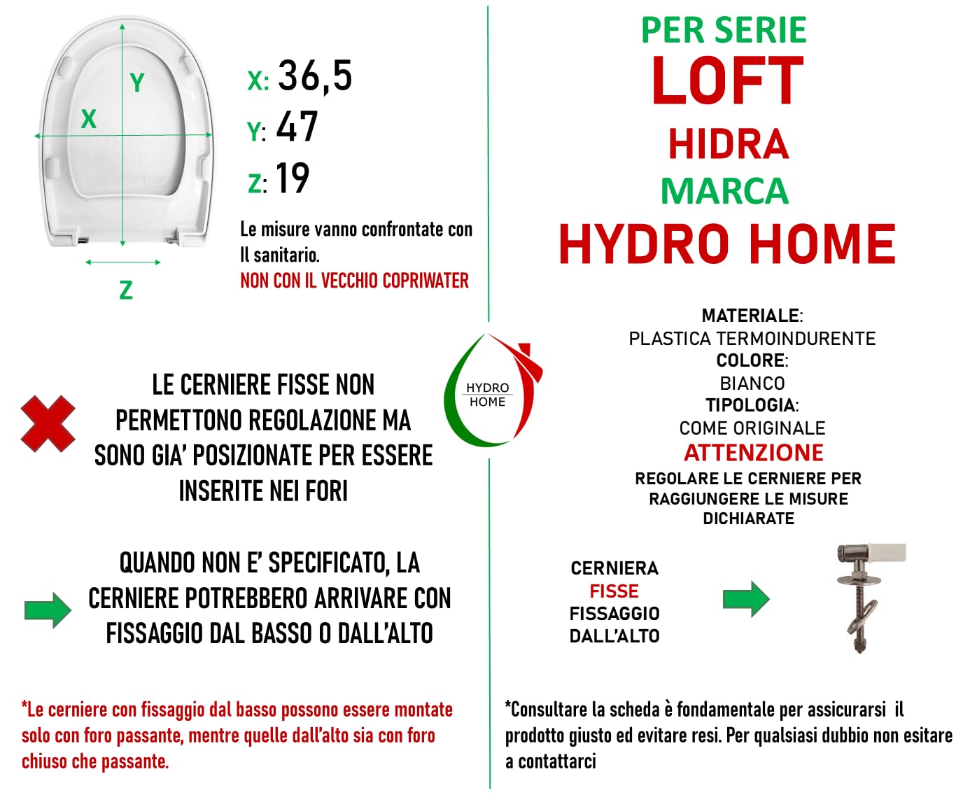 Copriwater Sedile Wc Loft Hidra Come Originale, In Plastica Termoindurente Avvolgente,Colore Bianco MADE IN ITALY