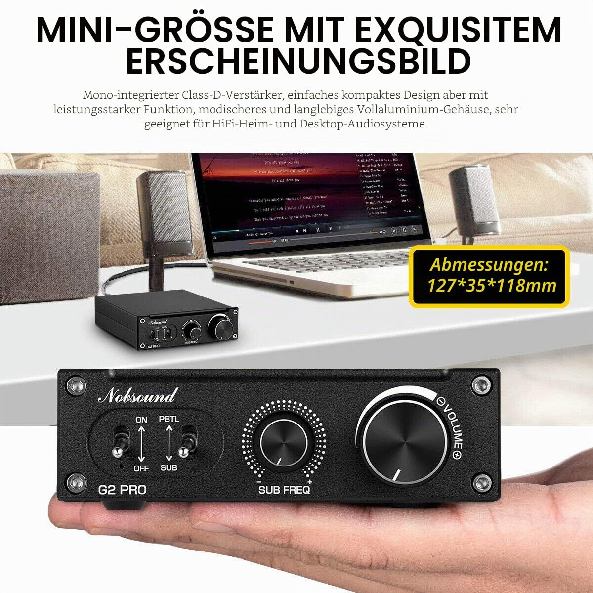 Nobsound G2 PRO 300W Mini HiFi Subwoofer/Vollfrequenz Mono Leistungsverstärker Audio Verstärker