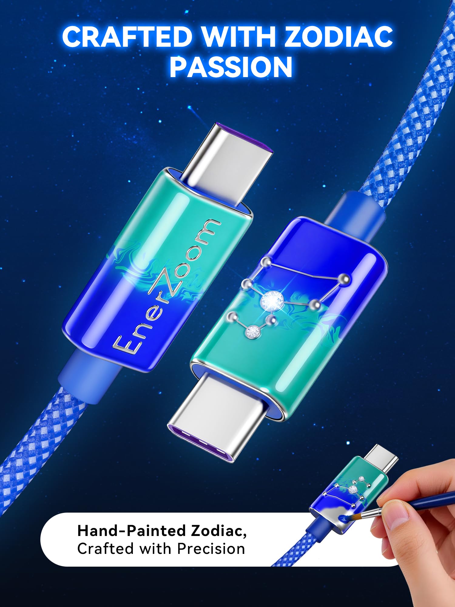 Leo Zodiac - Cavo di ricarica da USB C a USB C, dipinto a mano, 240 W PD 3.1 Tipo C, cavo intrecciato in nylon a ricarica rapida, regalo astrologico per lei, 1 m