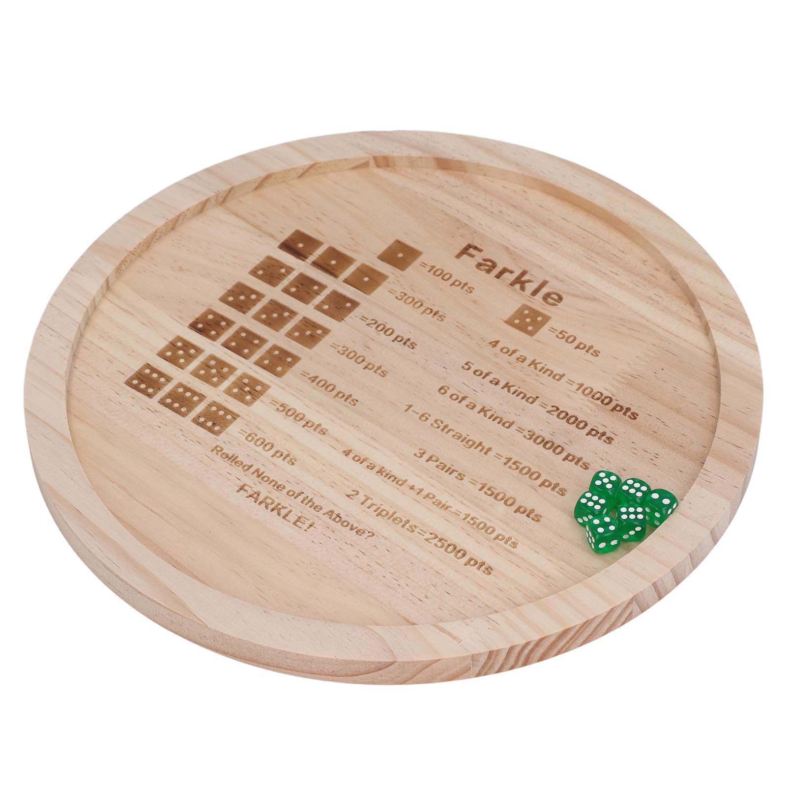 Bewinner Farkle Jeu de Dés avec Plateau en Bois, Comprend 6 Dés et Un Sac de Rangement, Améliore Les Mathématiques et Les Compétences Cognitives pour Les Soirées de Jeux en Famille (Rond 30cm)