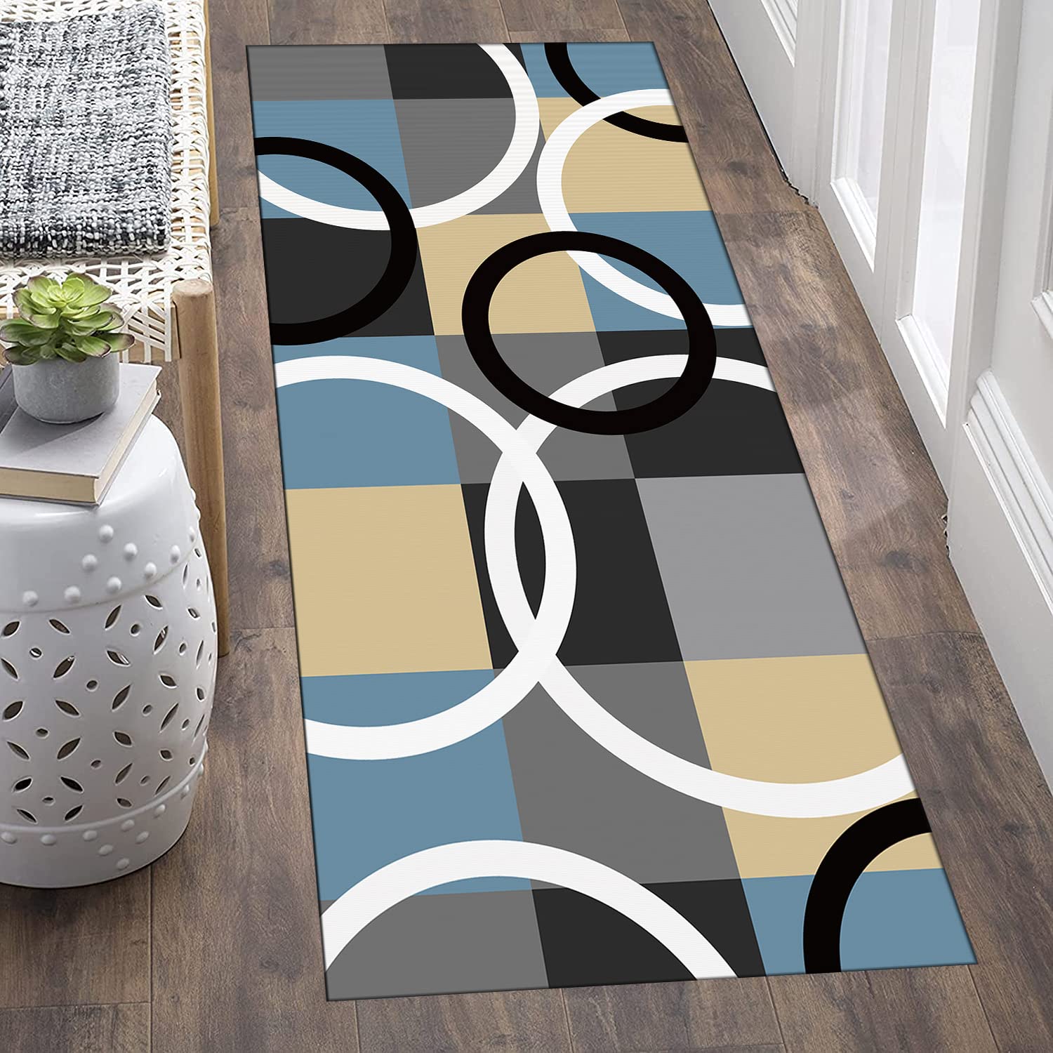 Läufer Teppich für Flur - Rutschfester Teppich für Küche und Wohnzimmer, modernes minimalistisches geometrisches Design, vielseitige Breitenoptionen erhältlich