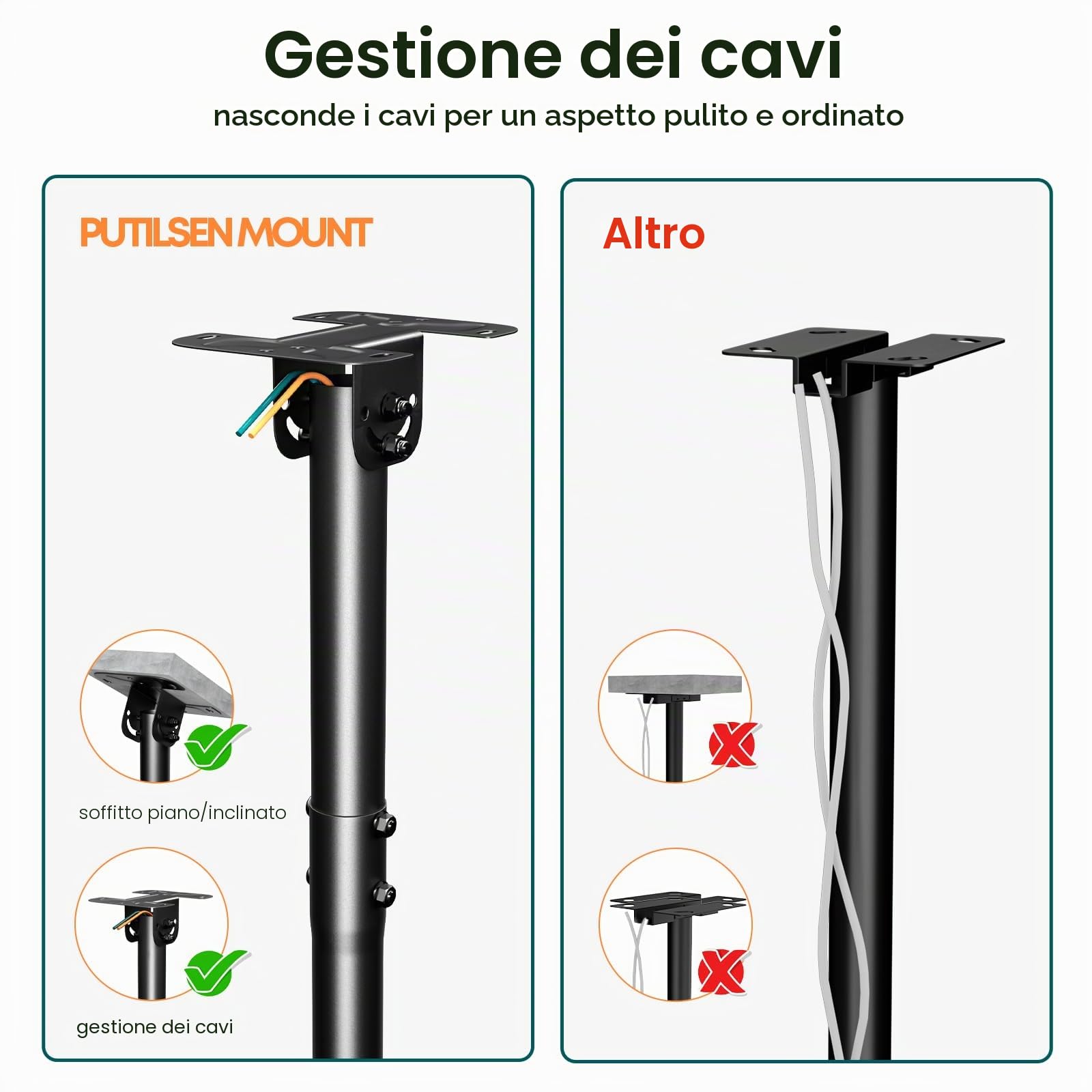 Supporto TV da soffitto, regolabile e inclinabile – Adatto per la maggior parte dei televisori da 43 a 86 pollici, supporto a soffitto Full-Motion, capace di sostenere fino a 60 kg, compatibile con VE