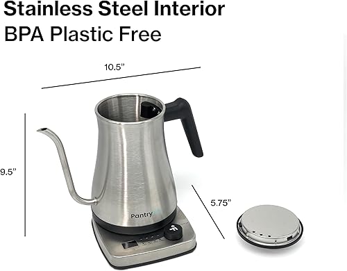 Miniatura 6 de PantryPro Hervidor eléctrico de cuello de cisne con control de temperatura, hervidor rápido de 34 oz/1.0L, interior de acero inoxidable, apagado