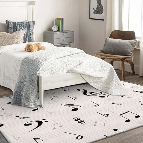 Miniatura 2 de Alfombras lavables para sala de estar, dormitorio, nota musical y decoración del hogar, alfombra de área musical de 4 x 6 pies, antideslizante,