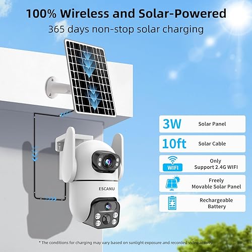 Miniatura 2 de Cámaras de seguridad solares inalámbricas para exteriores, cámaras para seguridad del hogar con doble lente, panorámicainclinación de 360, visión