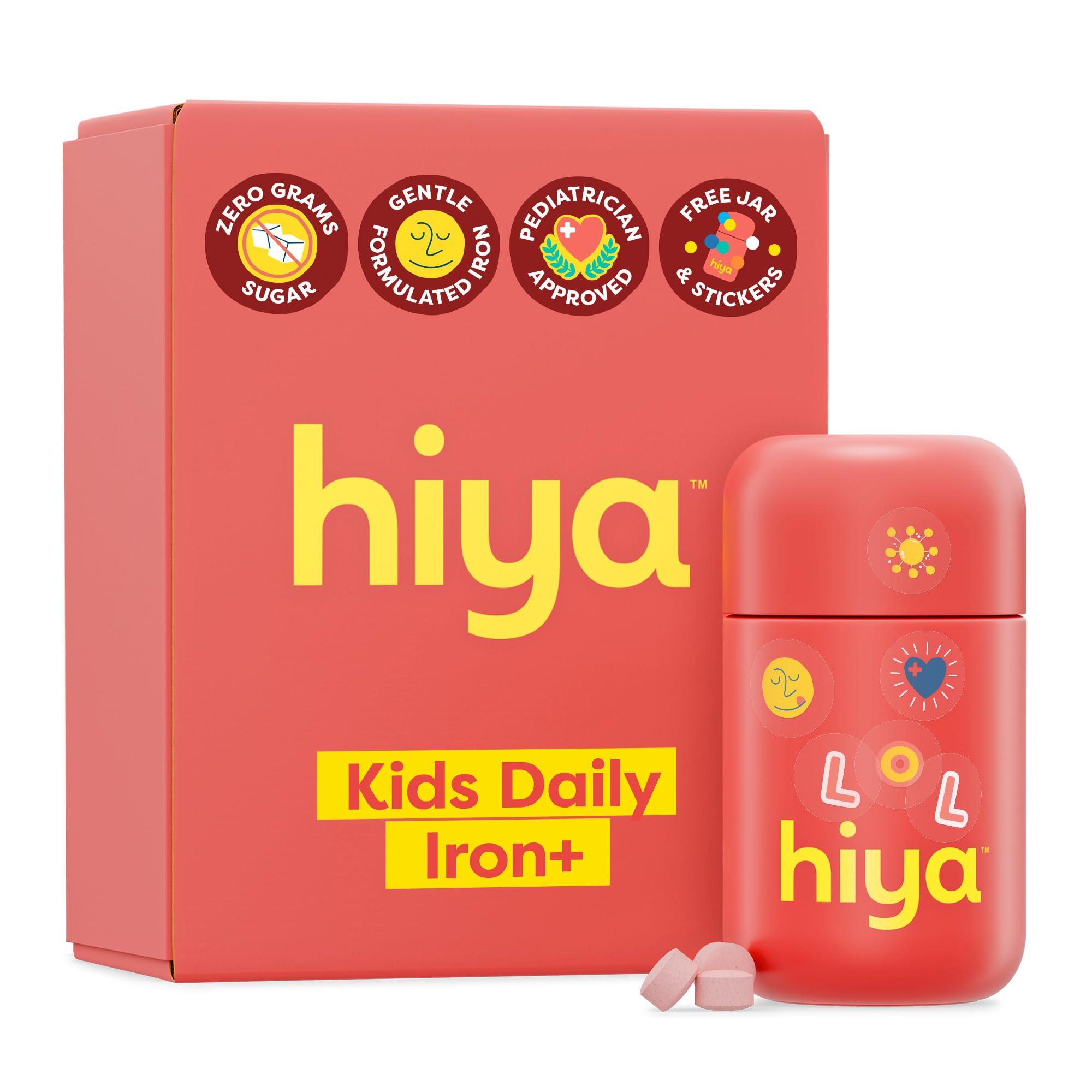 Hiya Iron Supplements for Kids, Chewable, Vitamin C, Non-GMO, 30 Count Strawberry 30 Count (Pack of 1)