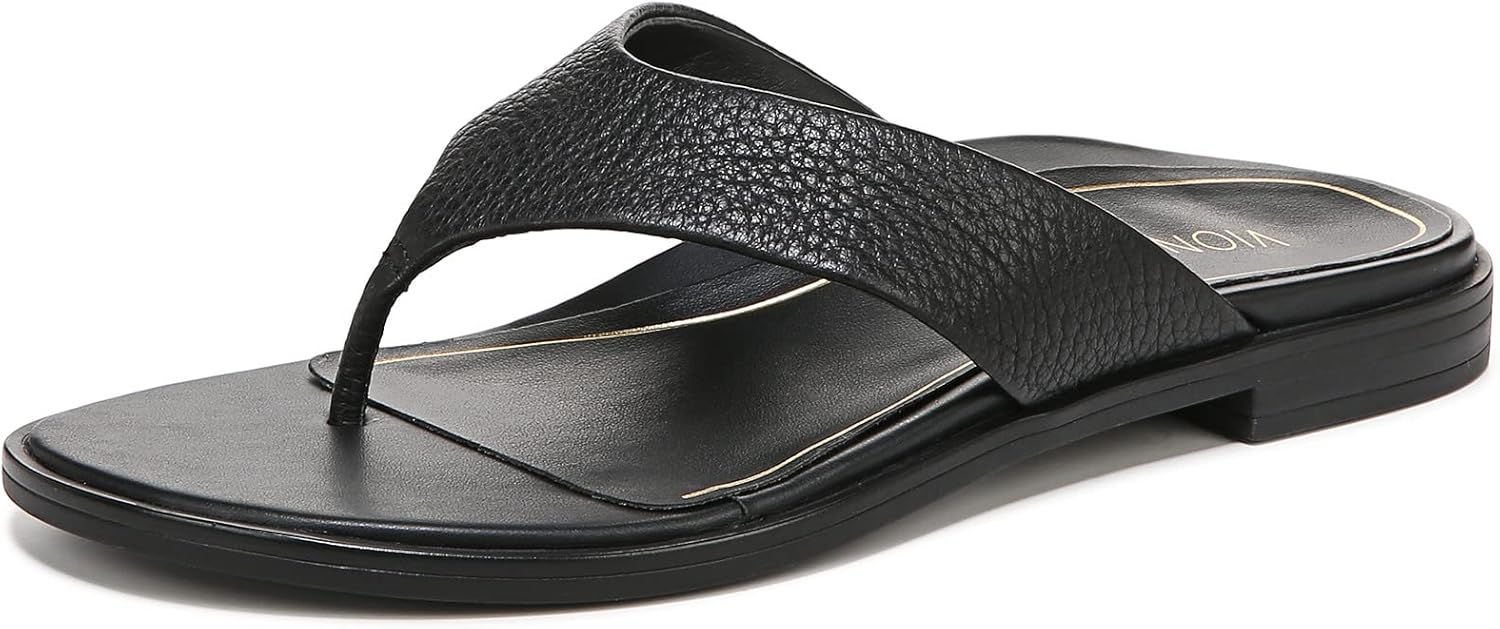 Vionic Agave Women's Comfort Toe Post Sandal Black Leather - 8 Medium