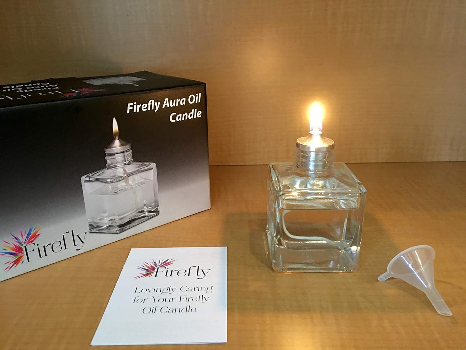 Firefly Fuels Refillable Glass Liquid Candle. Vintage-Look Aura Petite 2.75-oz Reusable Oil Candle for Restaurant Ambience, Indoor Lighting, and Outdoor Events. Use with Liquid Paraffin or Lamp Oil