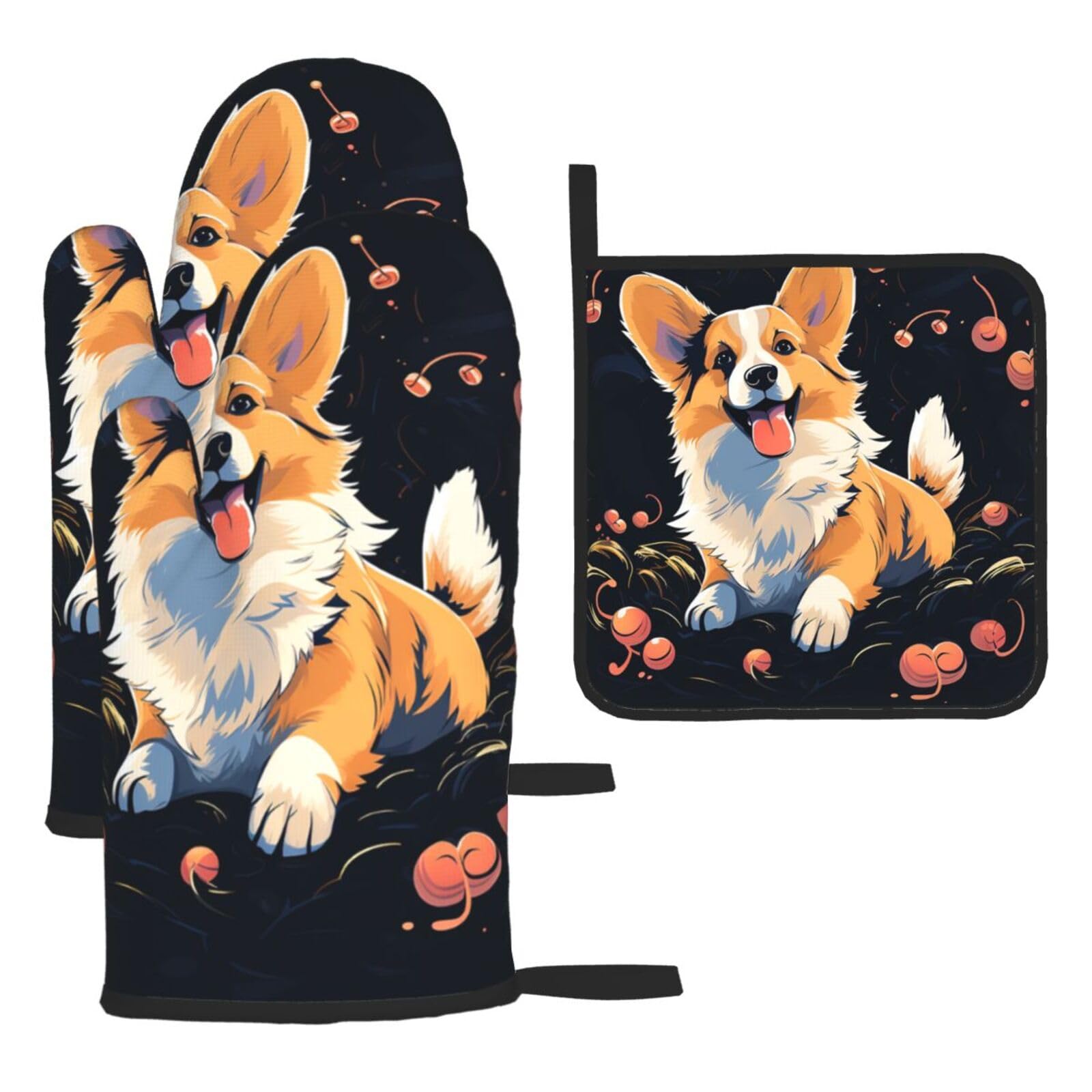 Cadeau Corgi lot de 3 gants de cuisine et maniques à motif de chien pour passionné de cuisine